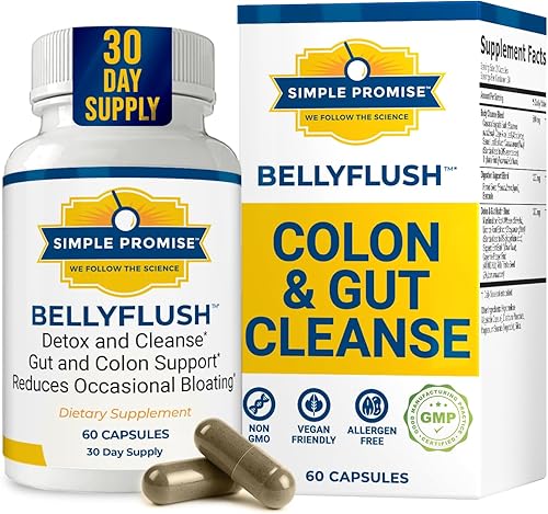Simple Promise BellyFlush - Suplemento suave de limpieza de colon e intestino para mayor comodidad con cardo mariano y arcilla de bentonita -