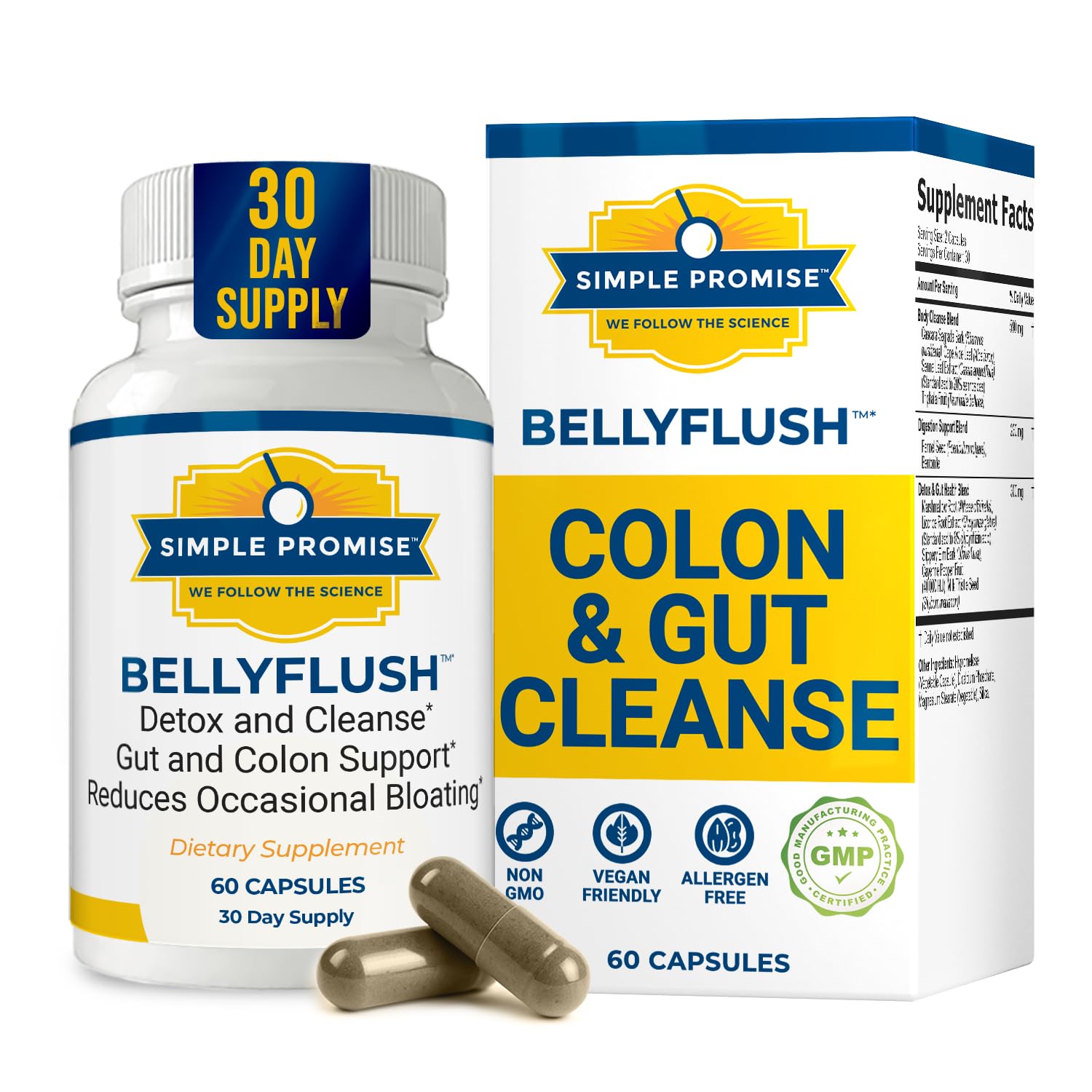 BellyFlush - Gentle Colon & Gut Cleanse Supplement with Milk Thistle & Bentonite Clay - Supports Constipation, Debloat, Digestive Detox & Flushing - 60 Capsules