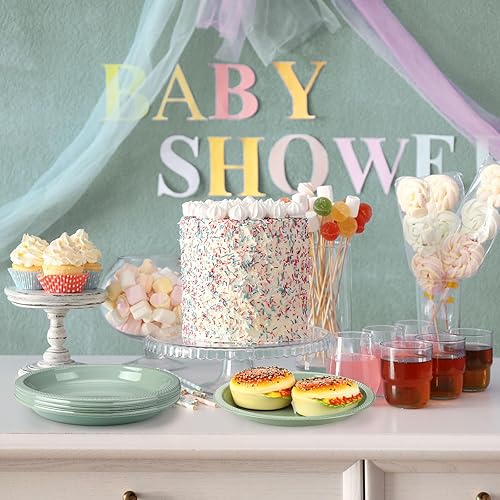 Miniatura 7 de Dandat 36 platos de plástico verde salvia desechables de 9 pulgadas, suministros de salvia verde, platos redondos de postre para cumpleaños, boda,