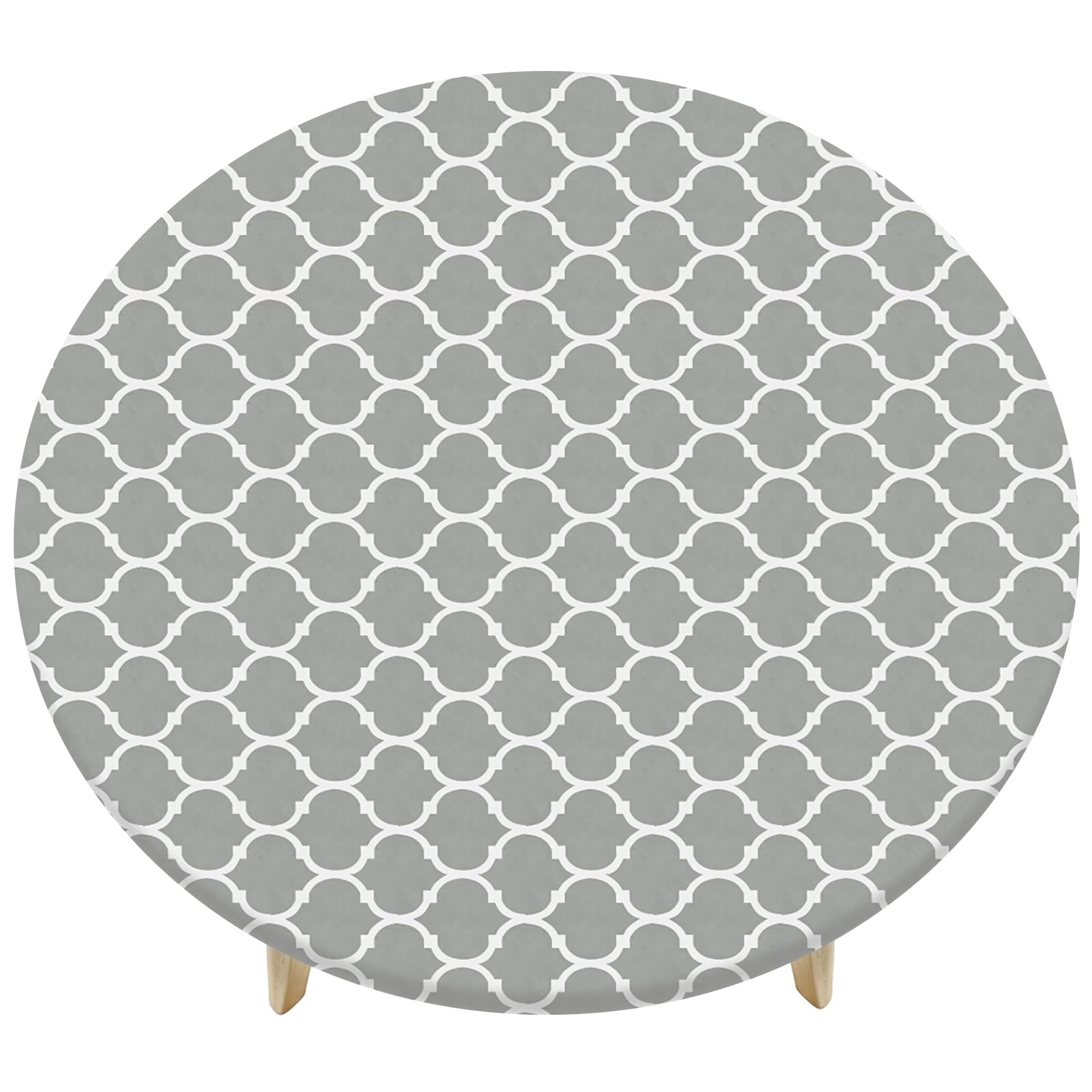 M METERXITY 48" Round Vinyl Tablecloth, Waterproof Flannel Backed Elastic Fitted Table Covers for 4 Foot Tables, Round Plastic Tablecloth for Picnic/Camping/Outdoor [Grey]