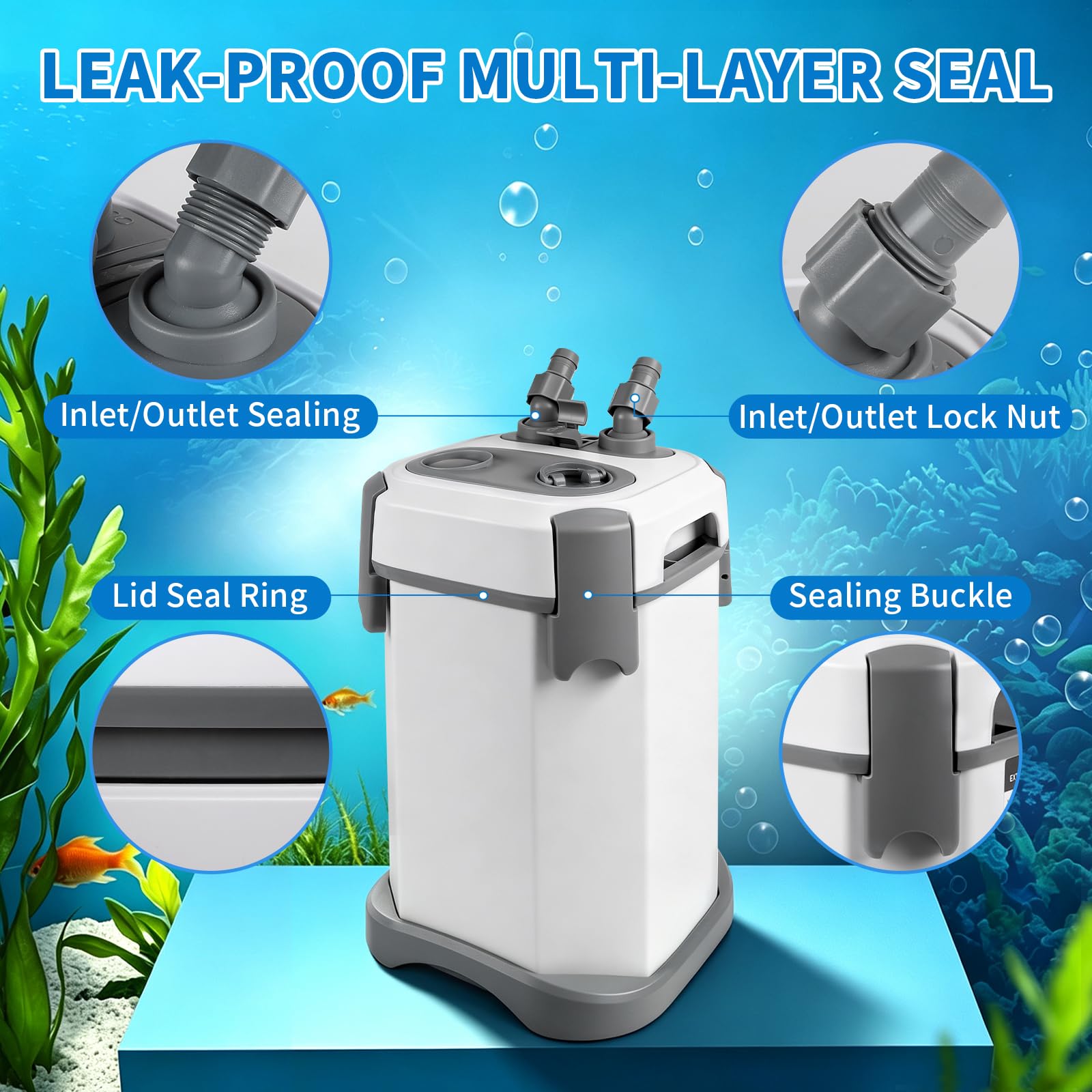 EXLECO Filtro exterior ajustable para acuario, 1000 l/h, 12 W, para