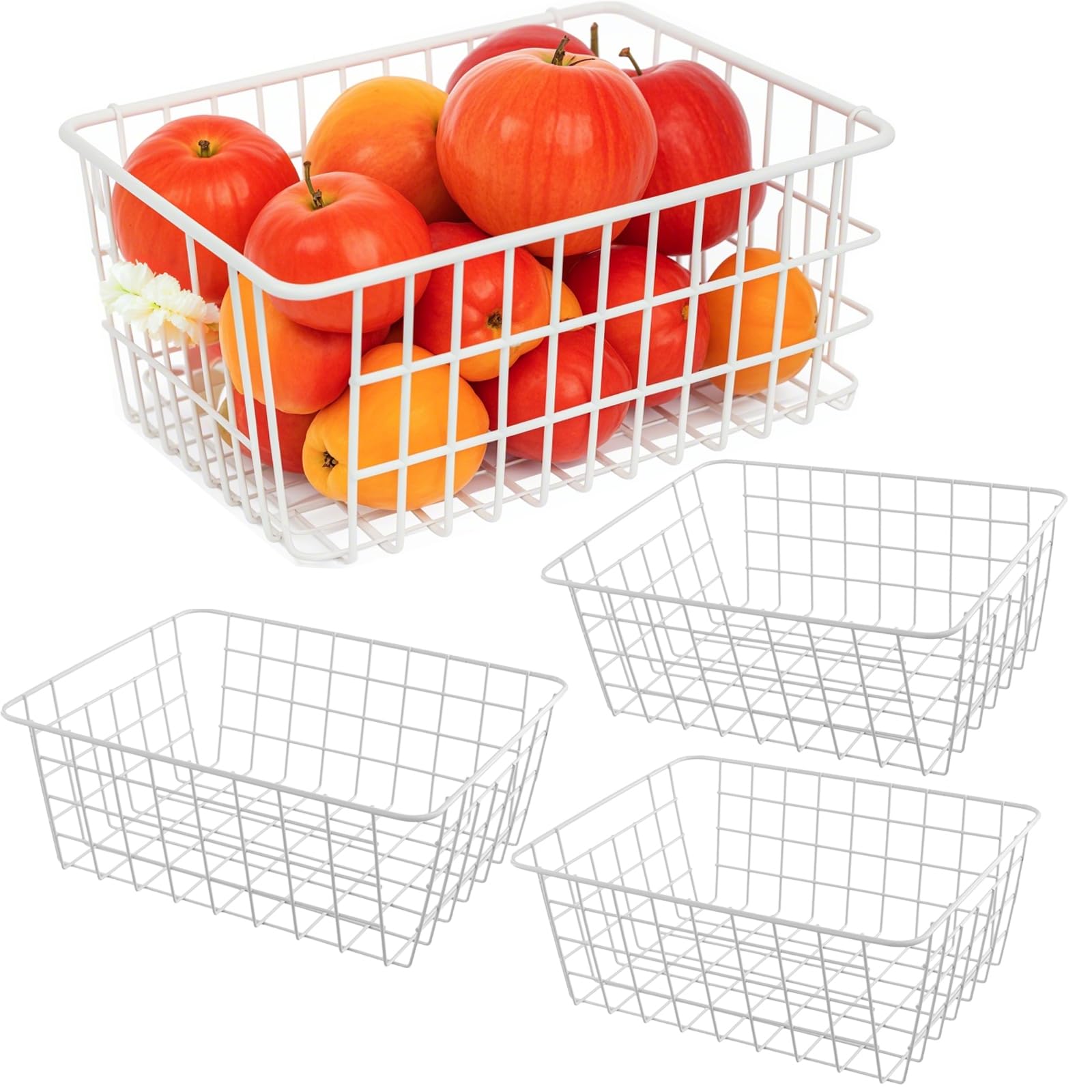 Panier de rangement en fil métallique MUKSEUT blanc 28,5x22x12 cm lot de 4