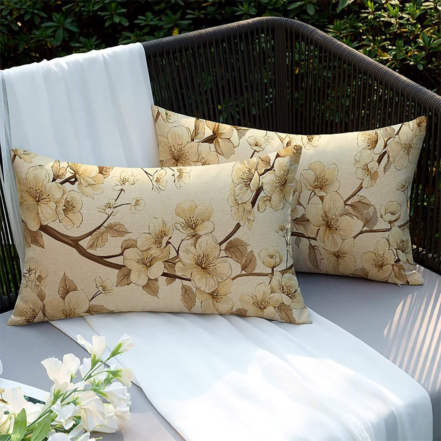 Housses de coussin imperméables anti-taches beige 75x50cm pour canapé intérieur extérieur