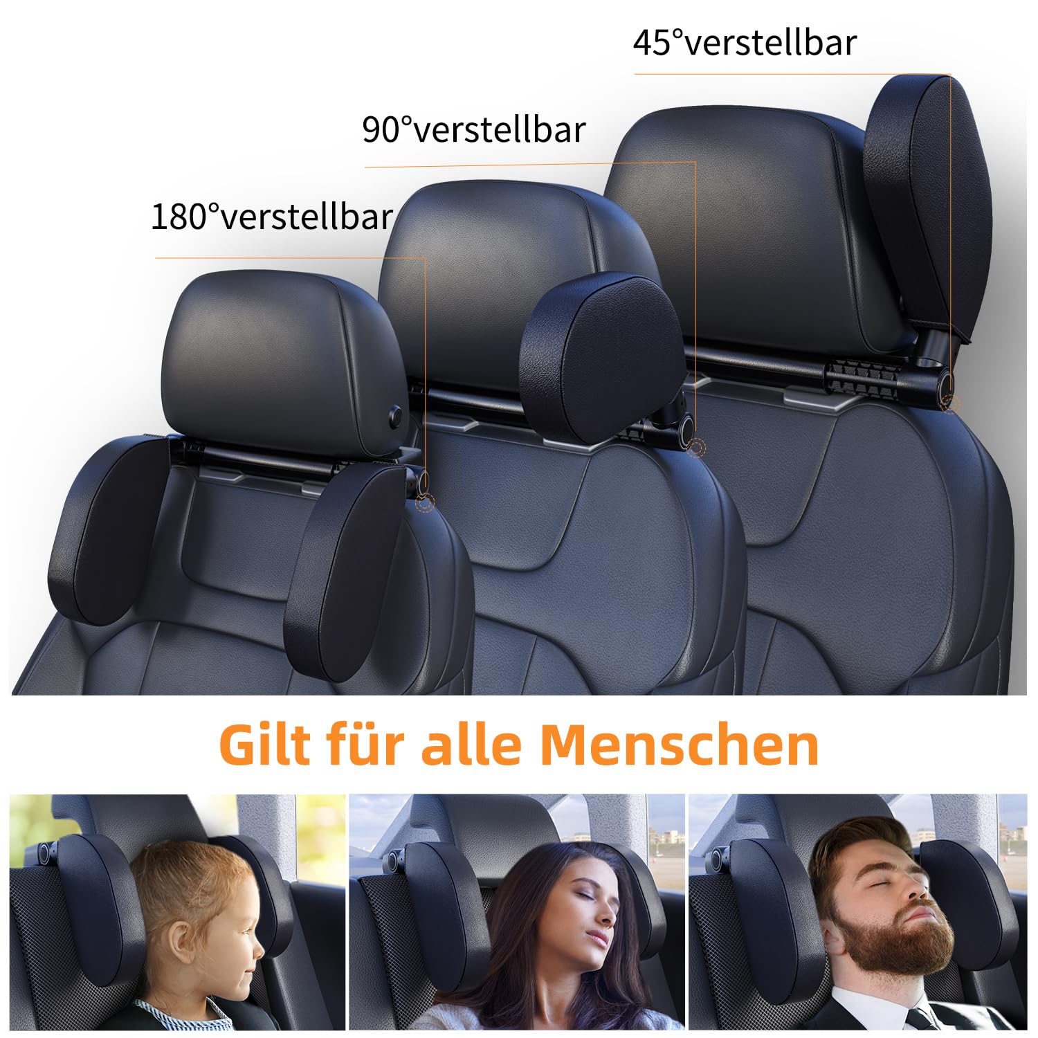 Kopfstütze Auto Kinder, 180 Grad Verstellbares Nackenkissen, Nackenstütze für Kinder und Erwachsene, Kopf- und Nackenstütze