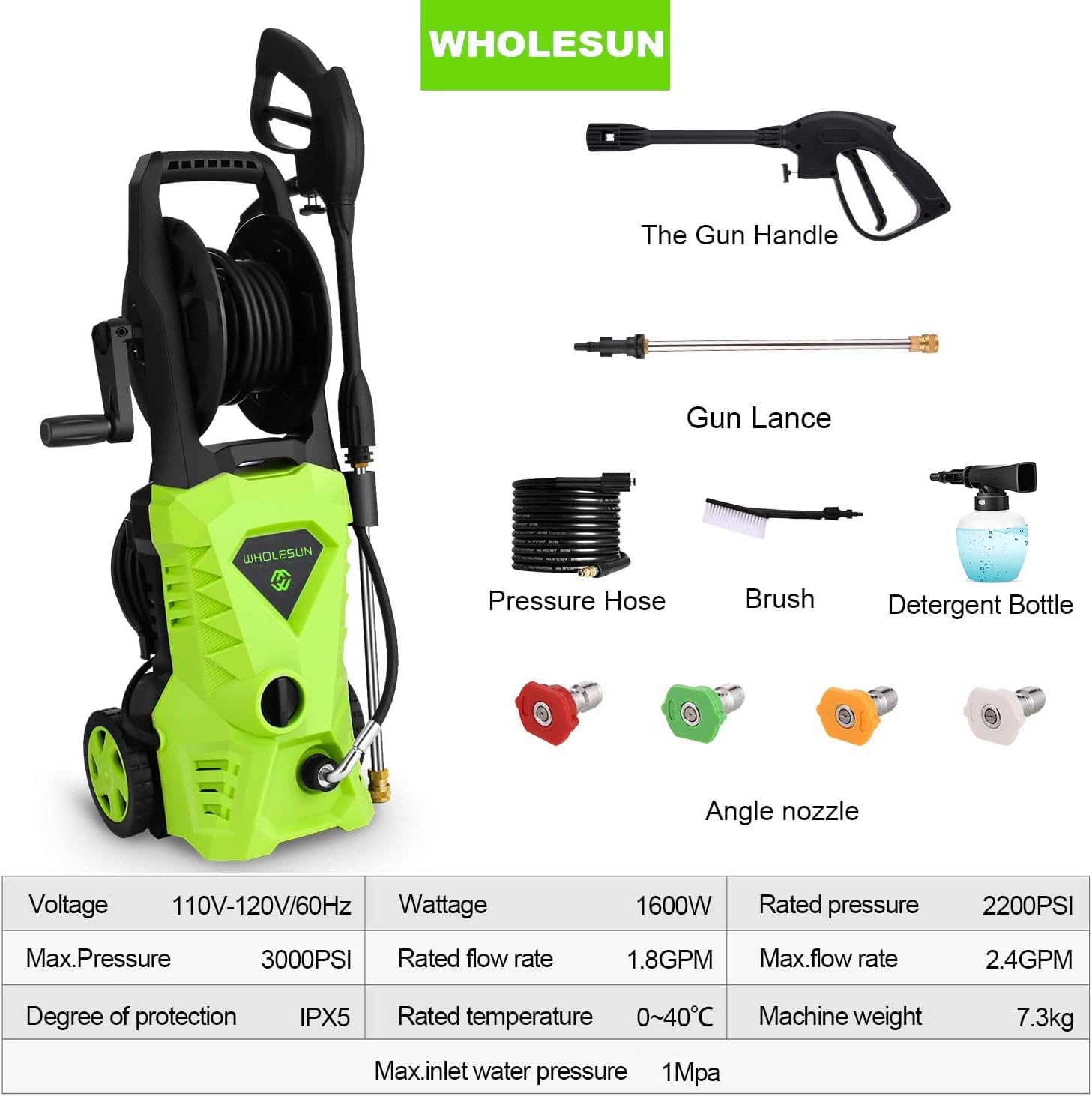 Gеt Chеар Prісе WHOLESUN 3000PSI Electric Pressure Washer 2.4GPM Power Washer 1600W High Pressure Cleaner Machine with 4 Nozzles Foam Cannon for Cars, Homes, Driveways, Patios (Green)