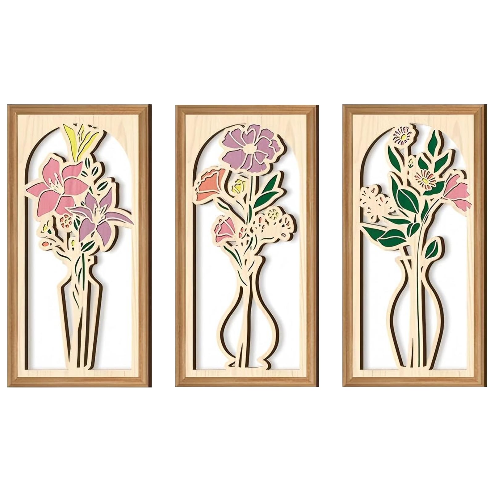 BRTNUP 3PCS Boho Wall Art Set, Color Series Wooden Wall Art,Boho Home Decor