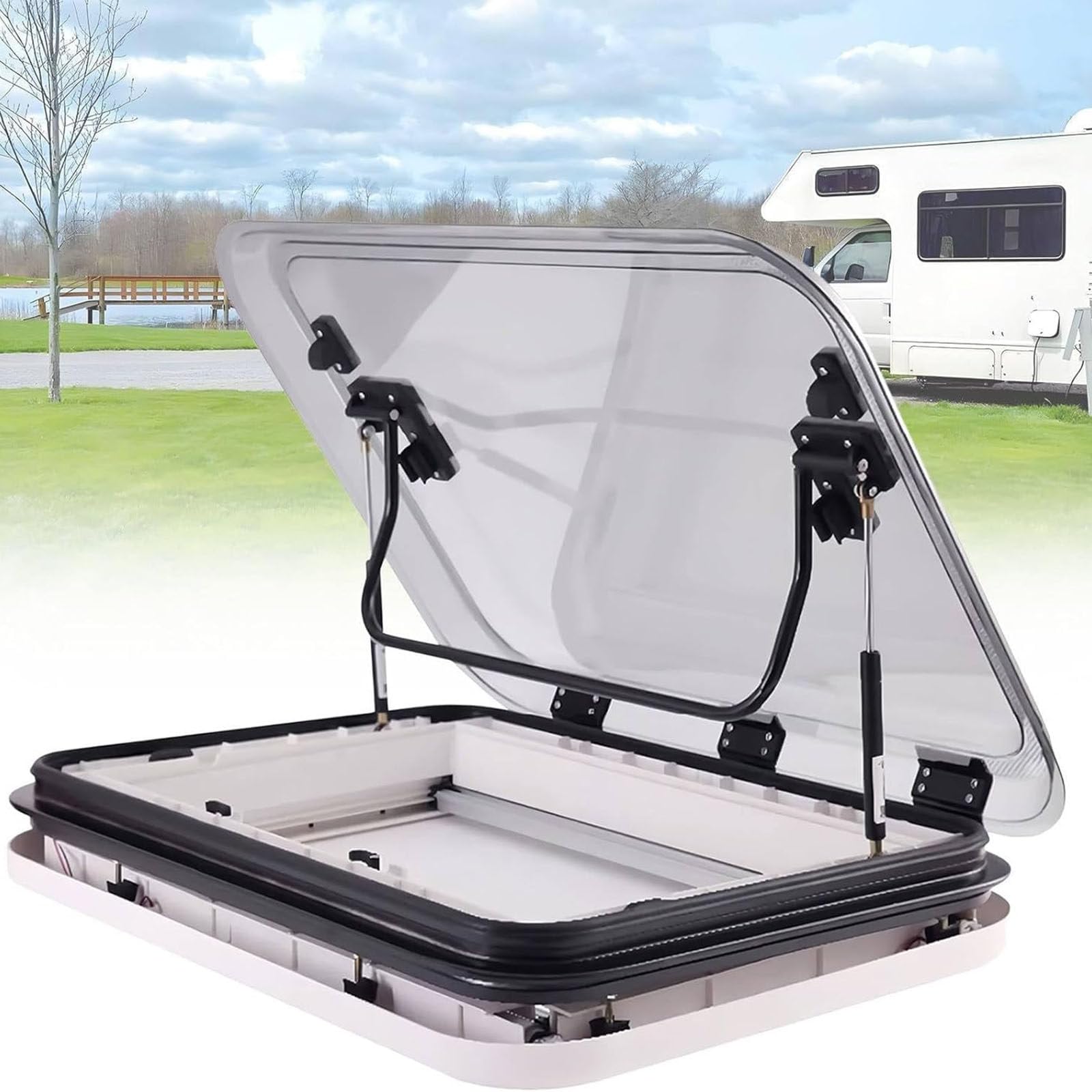 ZHPPED RV Caravan Roof Window Hatch With LED light,500/700/800 x 500MM Cut Out RV Caravan LED Skylight Large Caravan For Caravan Trailer 50x50cm