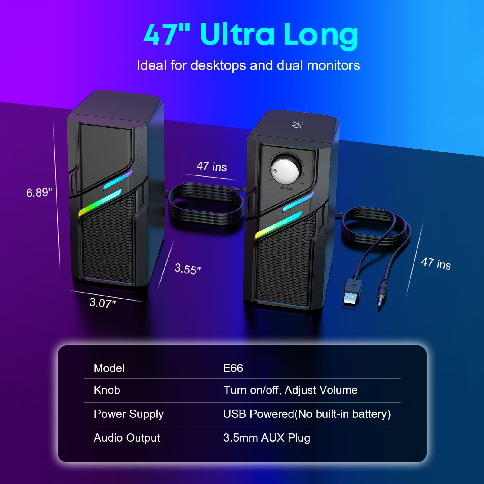 LENRUE Altoparlanti per PC da scrivania, altoparlanti per computer con controllo facile, suono chiaro e potente, luci touch, plug and play per computer, PC, monitor, laptop, giochi (nero chiaro)