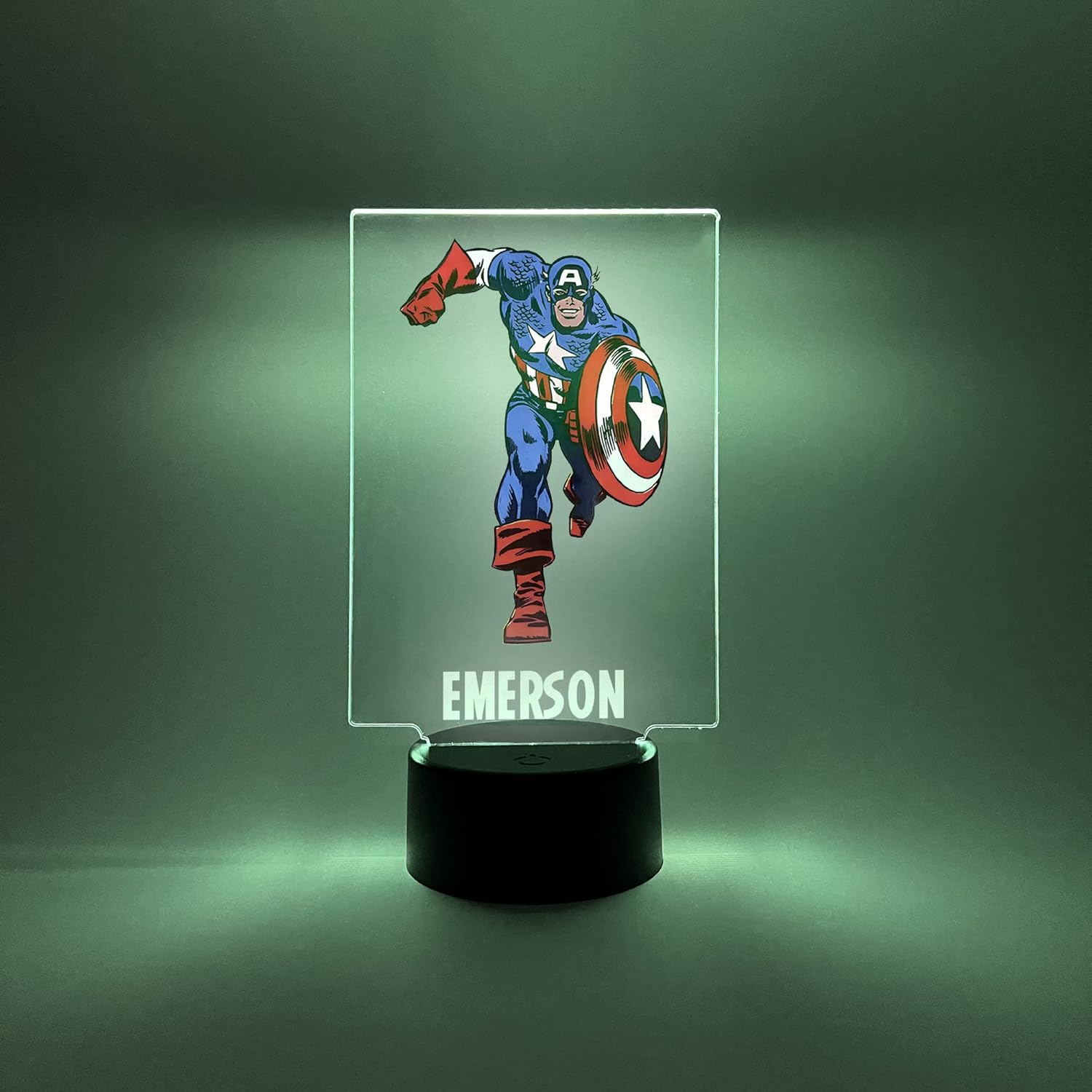 Captain Superhero Shield Night Light Up LED Desk Table Lamp Personalized Free Home Girls Boys Room Decor, 16 Bright Color Options with Remote, A Must Have!