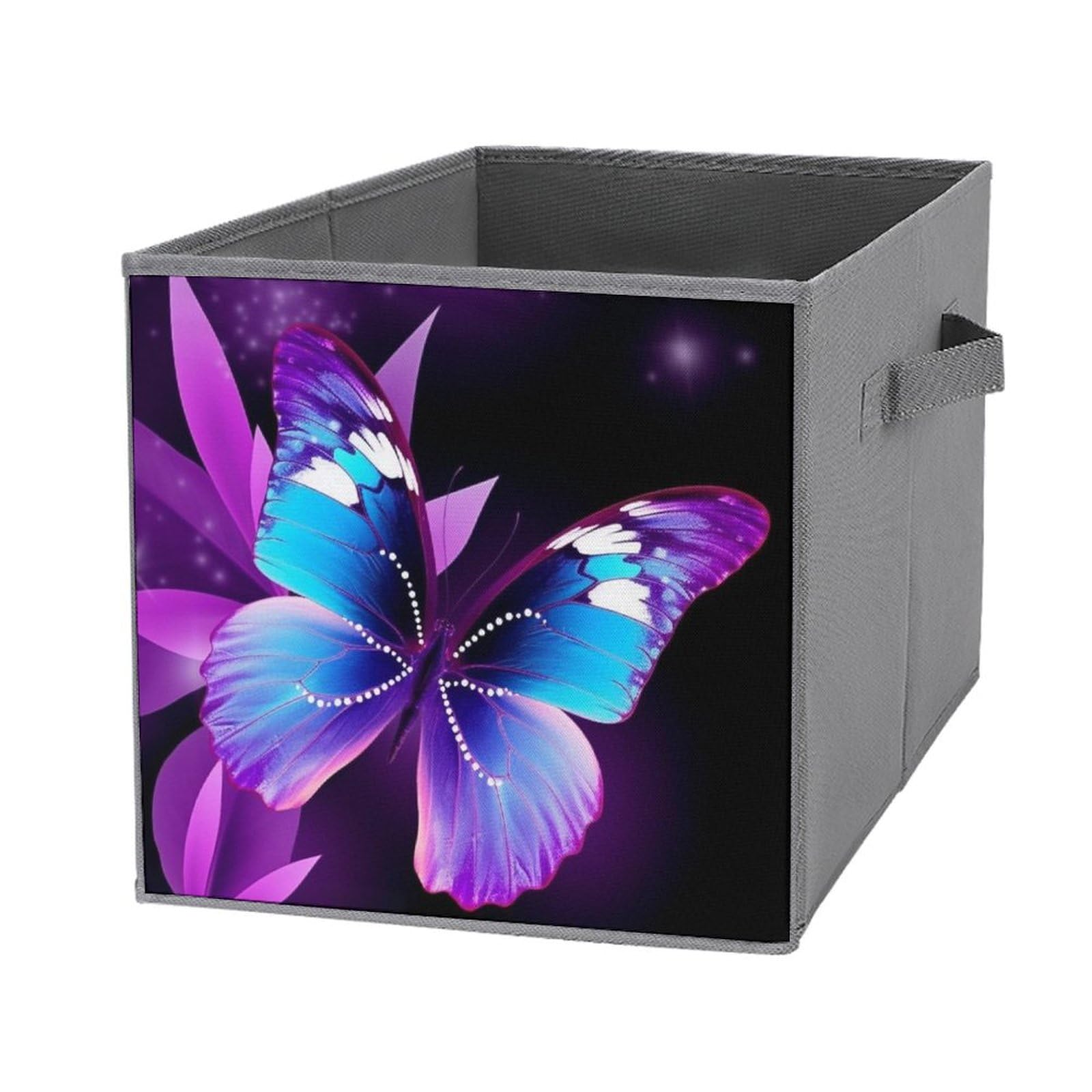 Boîte de rangement pliable vêtements bac cubique 28cm papillon mauve bleu