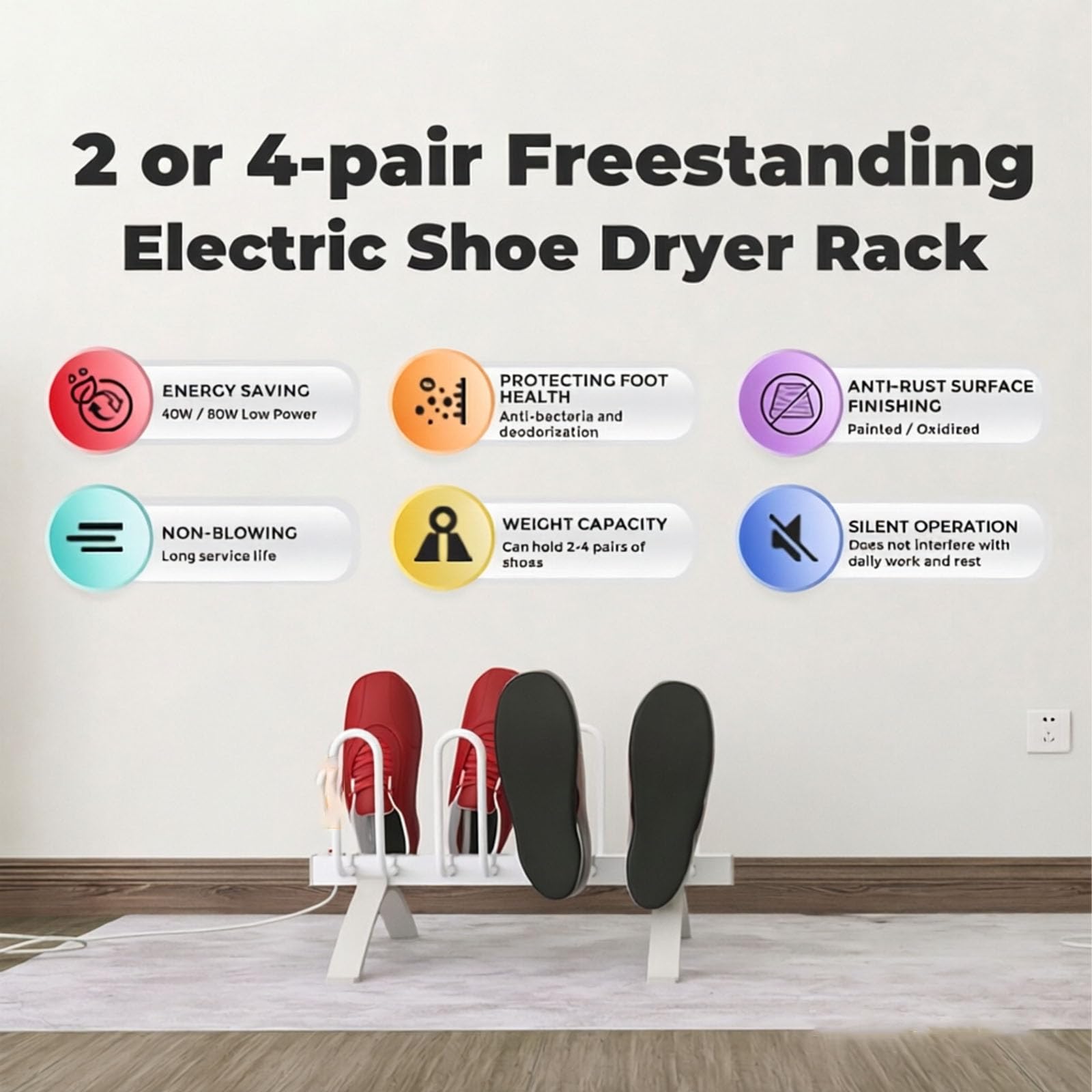 80-w-elektro-schuhtrockner Aus Aluminium, Freistehend, Für 4 Paar Schuhe, Mit Heizfunktion, Entfeuchtungsfunktion, Wasserdichtem Schalter, Konstanter Temperatur, Leiser Betrieb Ohne Luftstrom Für