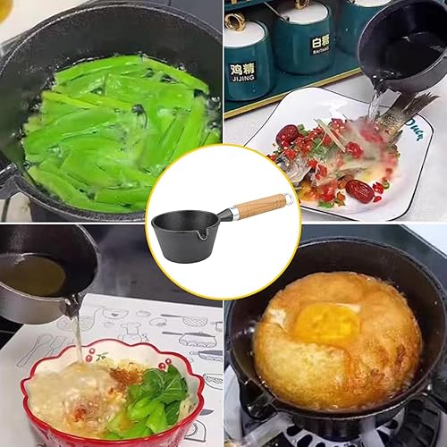 Miniatura 5 de DOERDO - Olla de hierro fundido, mini sartén para huevos, sartén de hierro para sopa con mango de madera para cocina, olla de hierro fundido, 4.3 x