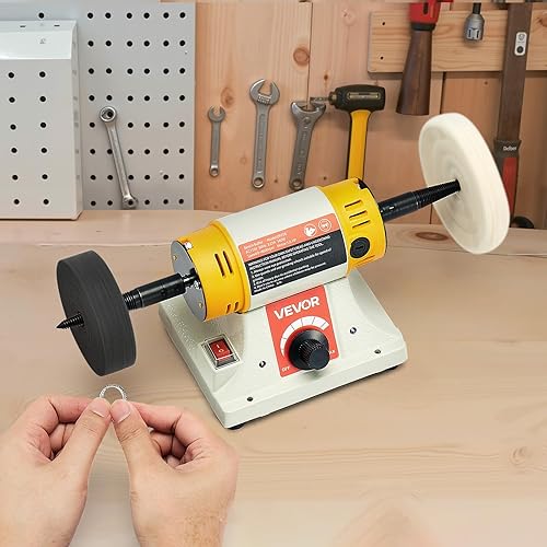 Miniatura 8 de VEVOR Pulidora de búfer de banco, máquina pulidora de pulido de 12 HP, amoladora pulidora de mesa de 0 a 8000 RPM con rueda de tela de 4 pulgadas,