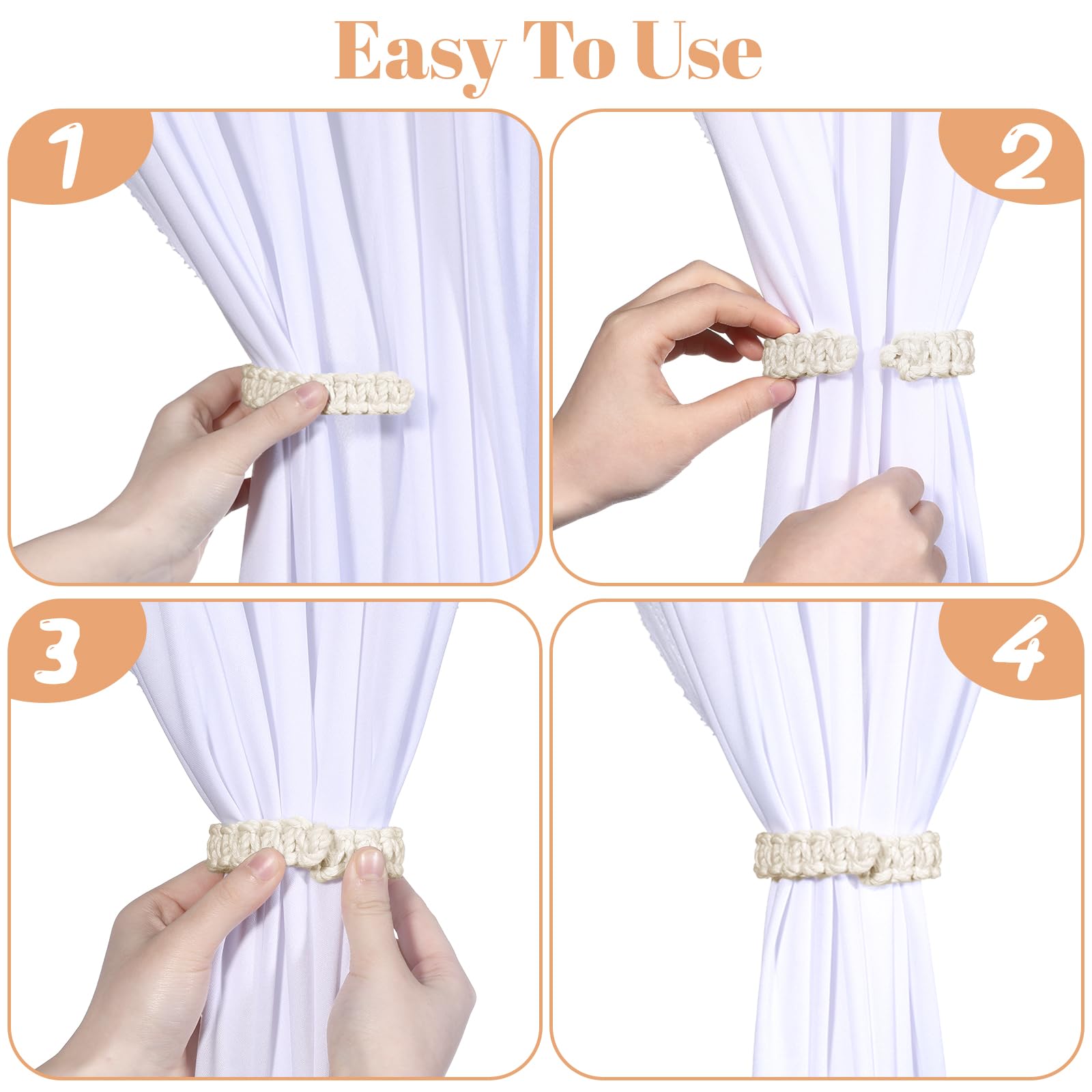 MAKNGRID Sheer Outdoor Braided Drapes Bedroom Weight Tiebacks Light Boho Tie Home Elegant Curtain Decorative Pack Back Tie for 2 Curtain Supplies Tiebacks Rustic Rope Handmade Drape Office Farmhouse 2