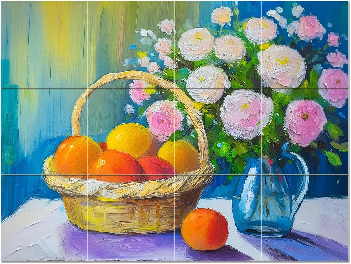 Tile Mural Still Life Flowers Fruit Kitchen Bathroom Backsplash Marble Ceramic