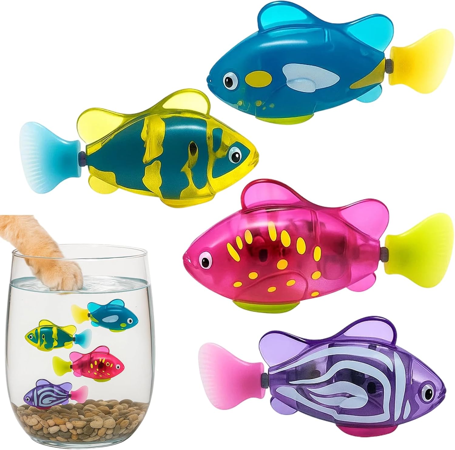 Robot Fish, Robotic Fish for Cats and Dogs, Swimming Fi-sh with Luminous Function, Waterproof Bath Fi-sh for Pets, Interactive Robot Fi-sh Aquarium and Pool Play (4 Pack)