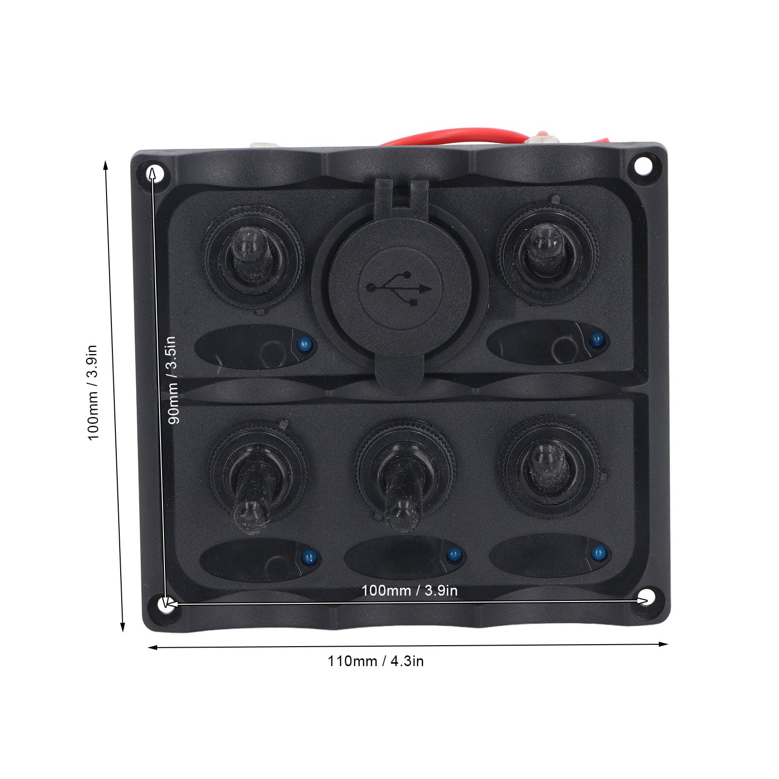 5 Gang Przełącznik Skalny Panel, 12V 24V z 2 Portami USB