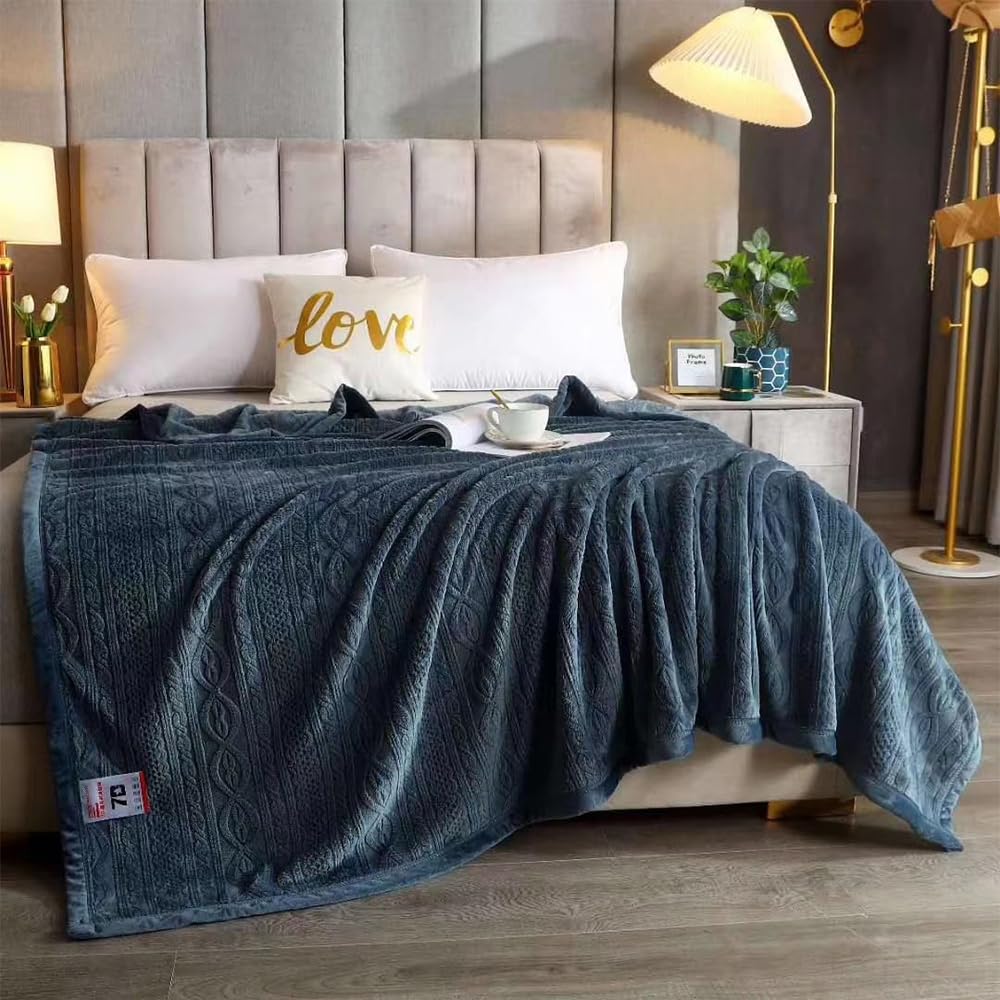 Super miękki koc królowej koralowy róż premium jedwabisty flanelowy polar 7D żebrowany żakard lekki koc na łóżko na wszystkie pory roku, B, 200 x 230 cm