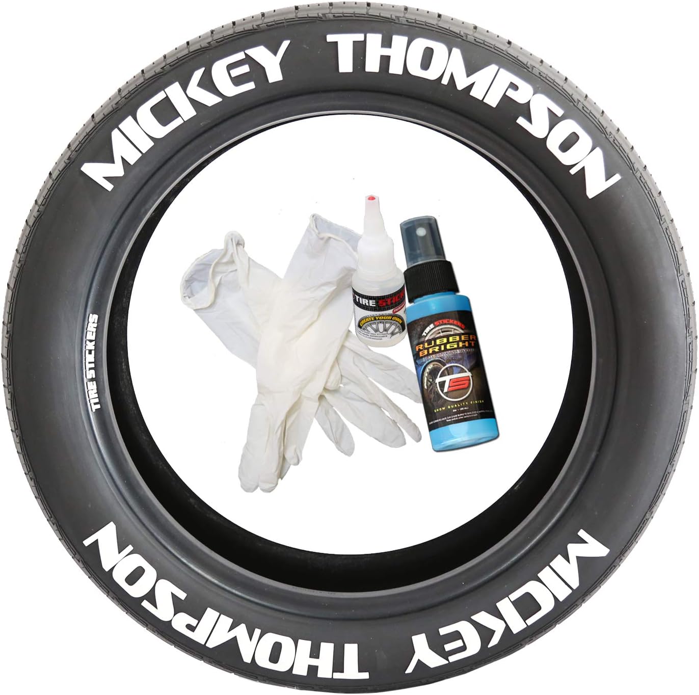 Mickey Thompson - Permanent DIY Glue On White Tyre Lettering Kit With Glue & 2oz Touch-Up Cleaner / 19-21 Inch Wheels / 1.50 Inches/White / 4 Pack