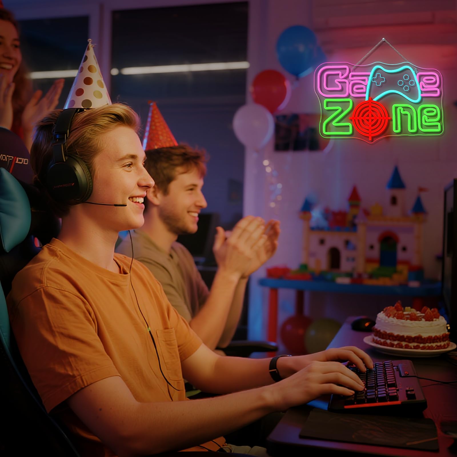ineonlife Game Zone Neon Led,Radar Gamepad Luces Neon para Decoración de Pared,Letrero Led para Sala de Juegos,Zona de Juegos,Cueva de Hombre,Sala Familiar,Regalo para Niño