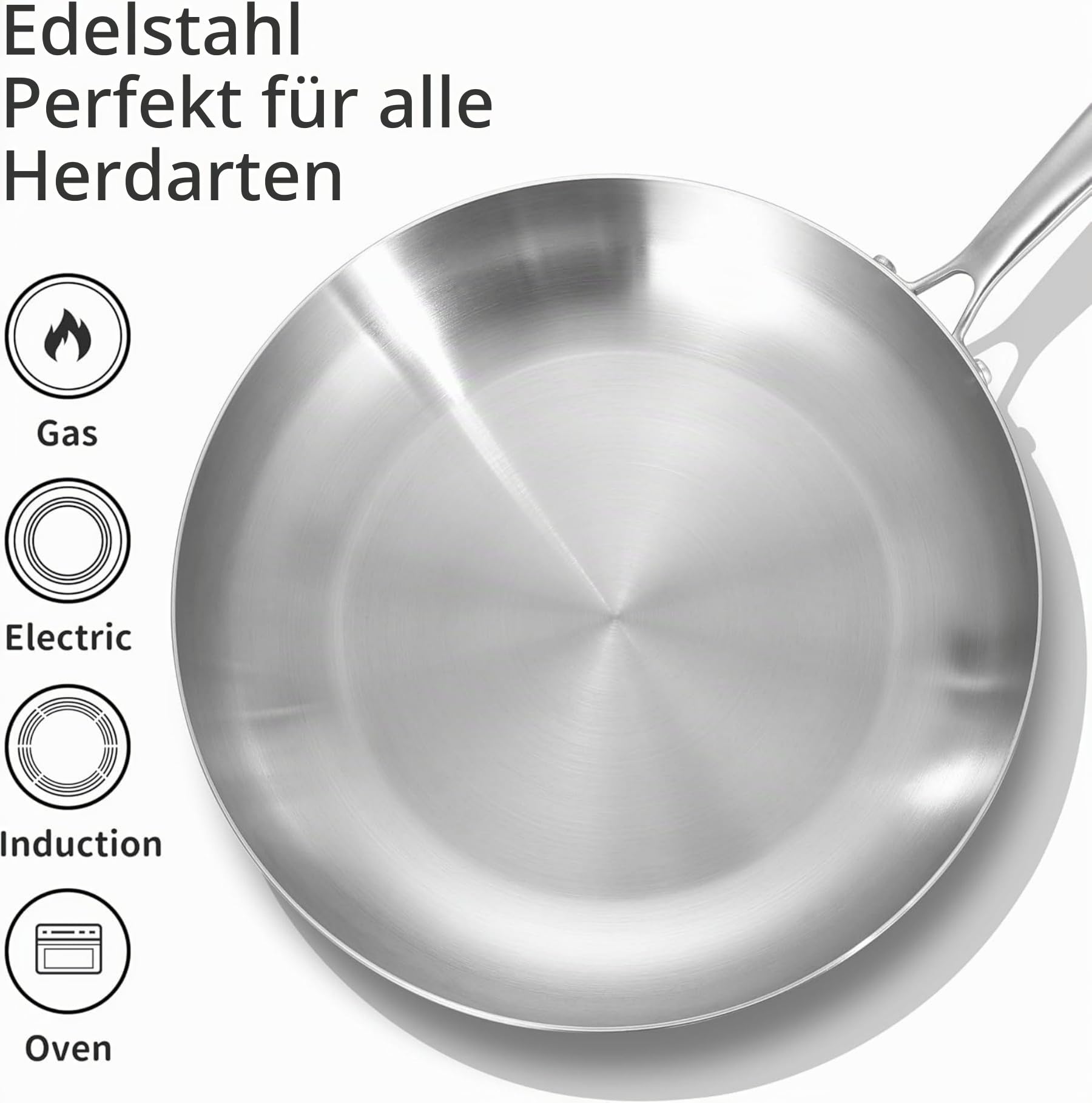LOLYKITCH Pfannenset aus Edelstahl, unbeschichtet 22/24/26/28/30 cm | Edelstahlpfanne, Stainless Steel Frying Pan Set, für Induktion & alle Herdarten, ofenfest, spülmaschinenfest