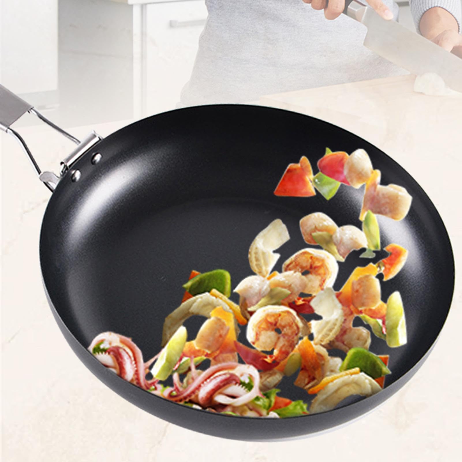 Padella Pieghevole per Esterni, Antiaderente, Rotonda, 24 cm, Nero, Lavabile in Lavastoviglie, Adatta per Campeggio e Picnic