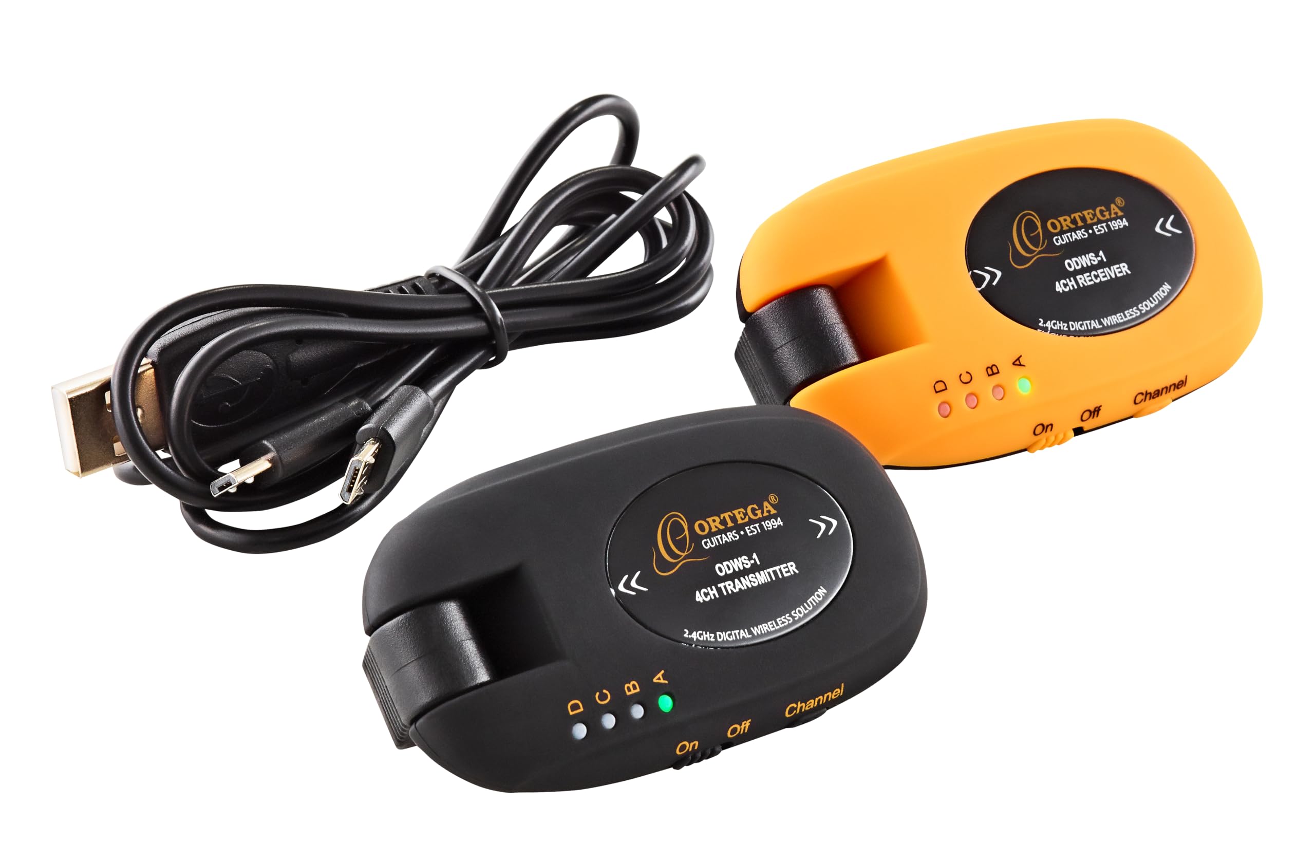 Ortega Guitars Digital Wireless System – Wiederaufladbares Zubehör für Gitarre – Schwarz, Orange (ODWS-1)