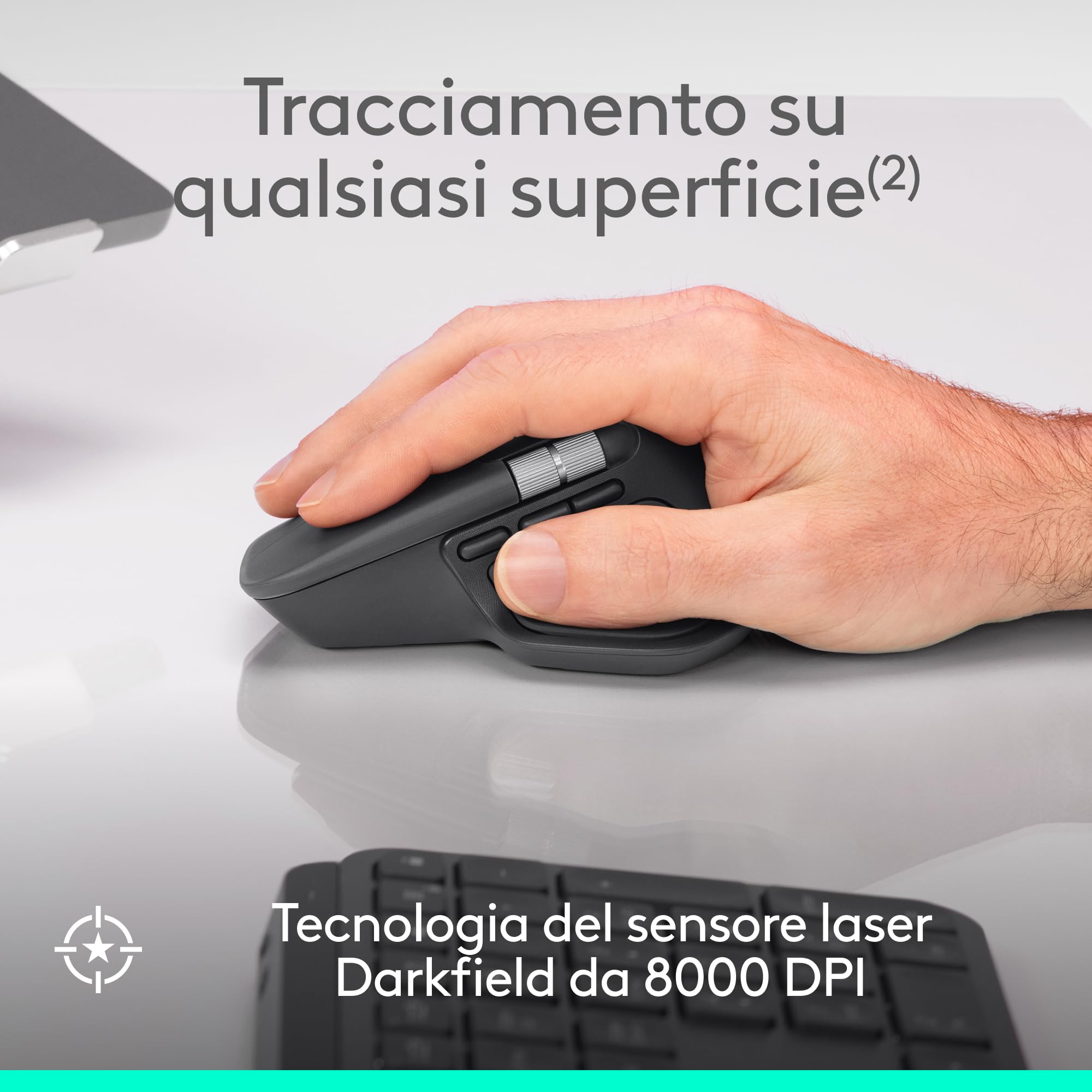 Logitech MX Master 4 for Business, mouse wireless con clic discreti, 8000 DPI, scorrimento MagSpeed, ricevitore Logi Bolt, Bluetooth, Actions Ring, tecnologia aptica, ricarica USB-C – Graphite