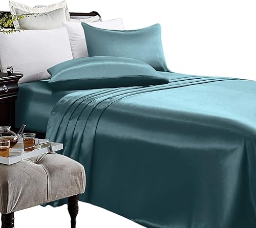 Miniatura 7 de RRRlinen Juego de sábanas 100% satinadas divididas King para cama ajustable, alta calidad de hotel, sábanas y funda de almohada, juego de sábanas de