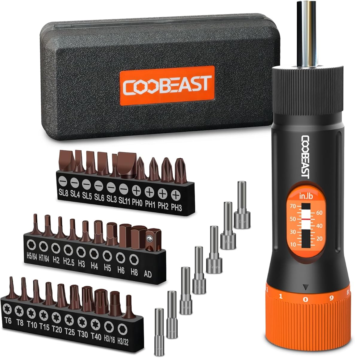 Torque Screwdriver 38Pcs, Gifts for Men Torque Wrench with Inch/Pounds Torque Range 10-70 In-lb, S2 Bits, Sockets and Storage Case for Maintenance, Tools, Bike Repairing and Mounting