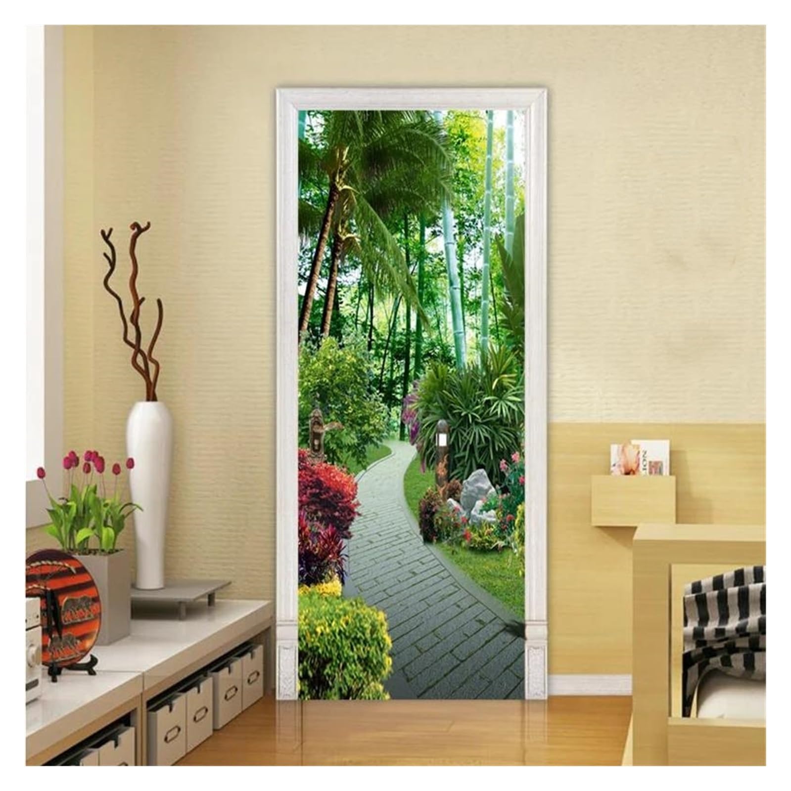 Papier peint mural de porte 3D pour créer une ambiance zen dans votre chambre à coucher