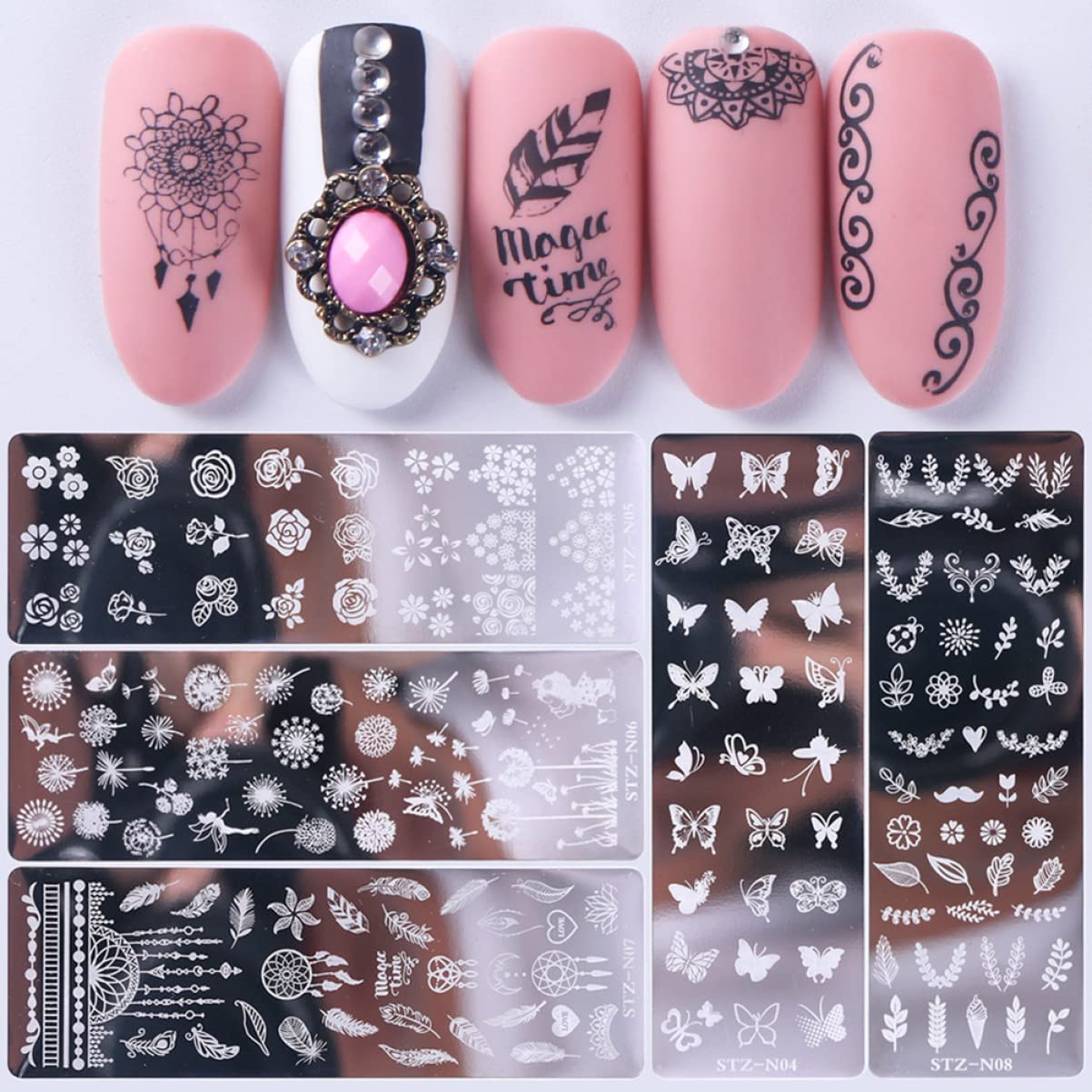 3 Set Piaste Per Stamping Unghie Acciaio Inossidabile Con Floreali E Farfalle Decorazione Nail Art E Creativa Per 6 Pezzi*3