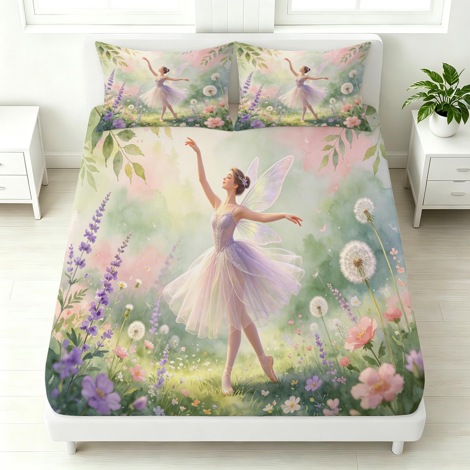 Sábana Bajera Ajustable 180 x 200 Chica Bailando Flores de Primavera