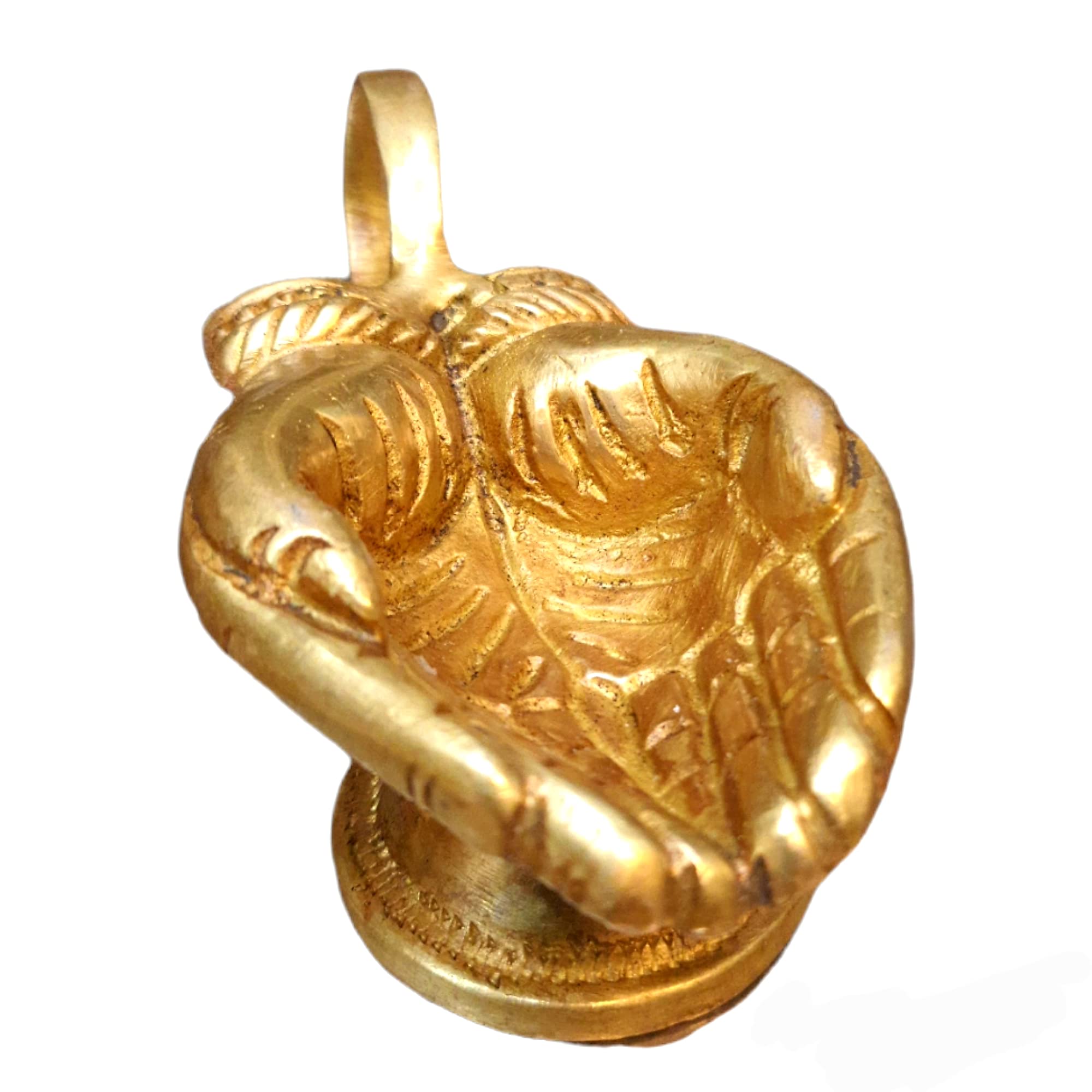 Brass Hand Shape Diya with Handle Brass Metal Oil Wick Lamp for Aarti Puja- Gold, 4 Inch Antique fine-image-8