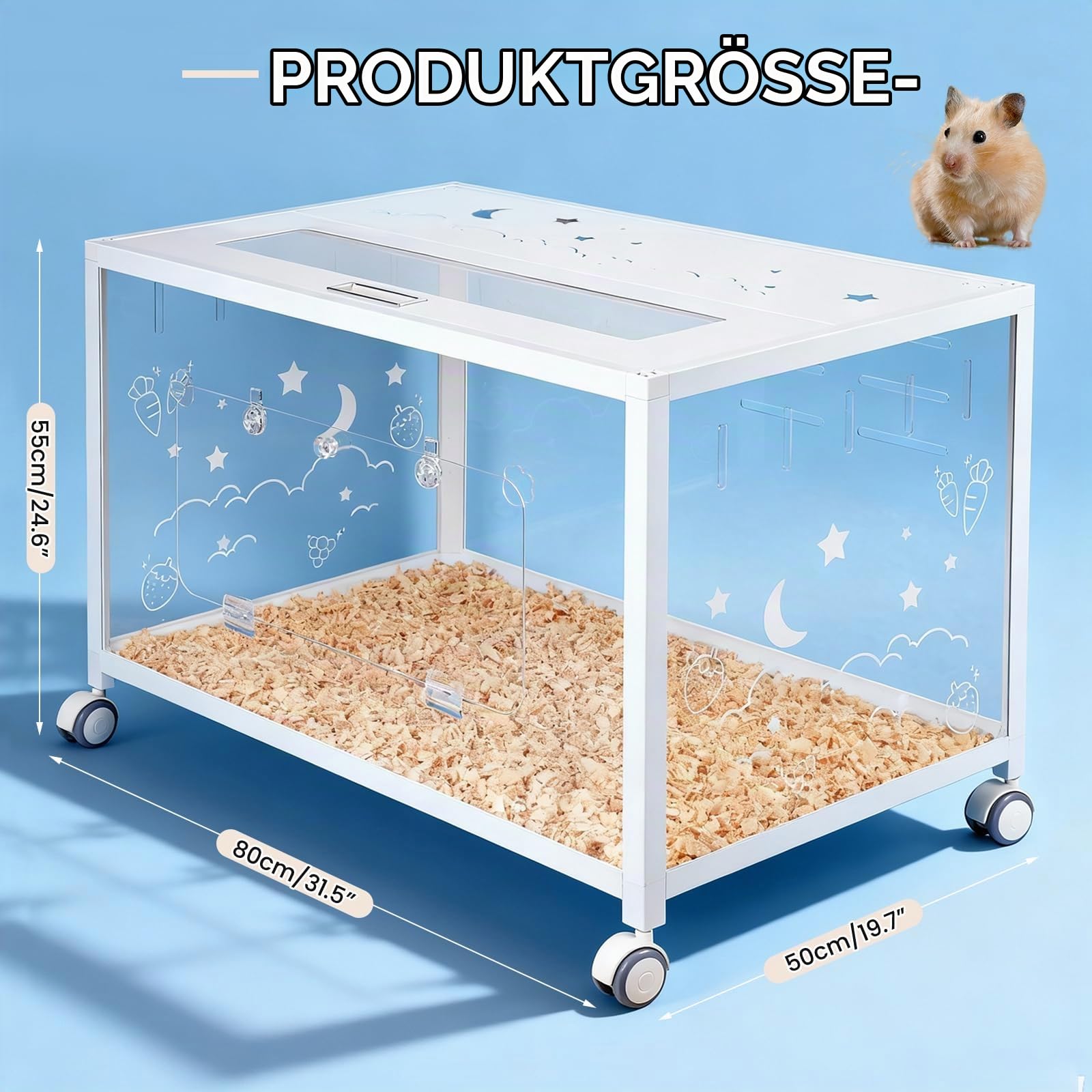 Hamsterkäfig mit Rädern, Groß Nagerkafig Rattenkäfig Kleintierkäfig, Weiß Hamsterhaus 360° Transparenz Hamster-Auslaufbereich aus Acryl Hamster Cage for Nager Mäuse, Ratten