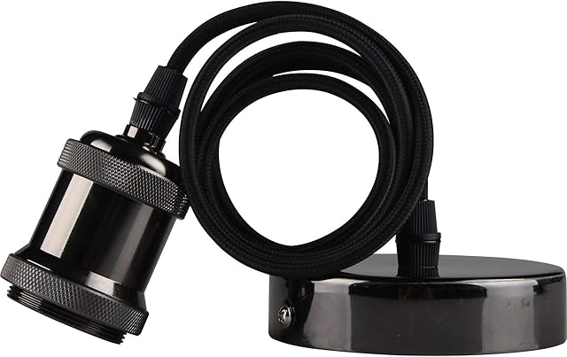Kosnic Industrial Vintage Pendant Light Fitting with E27 Lamp Holder. Adjustable Cable Length 1.1m, Available in Various Metallic Finishes, Black Chrome.