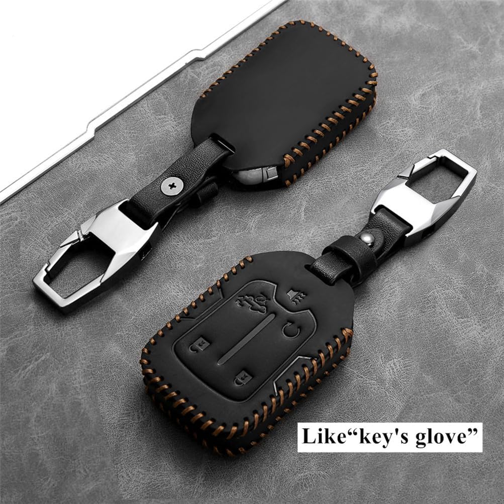 Leather Compatible with GMC key fob cover for 2019 2023 Sierra 1500 2500HD 3500HD Terrain and Compatible Chevy Silverado 1500 accessories 5 buttons keychain