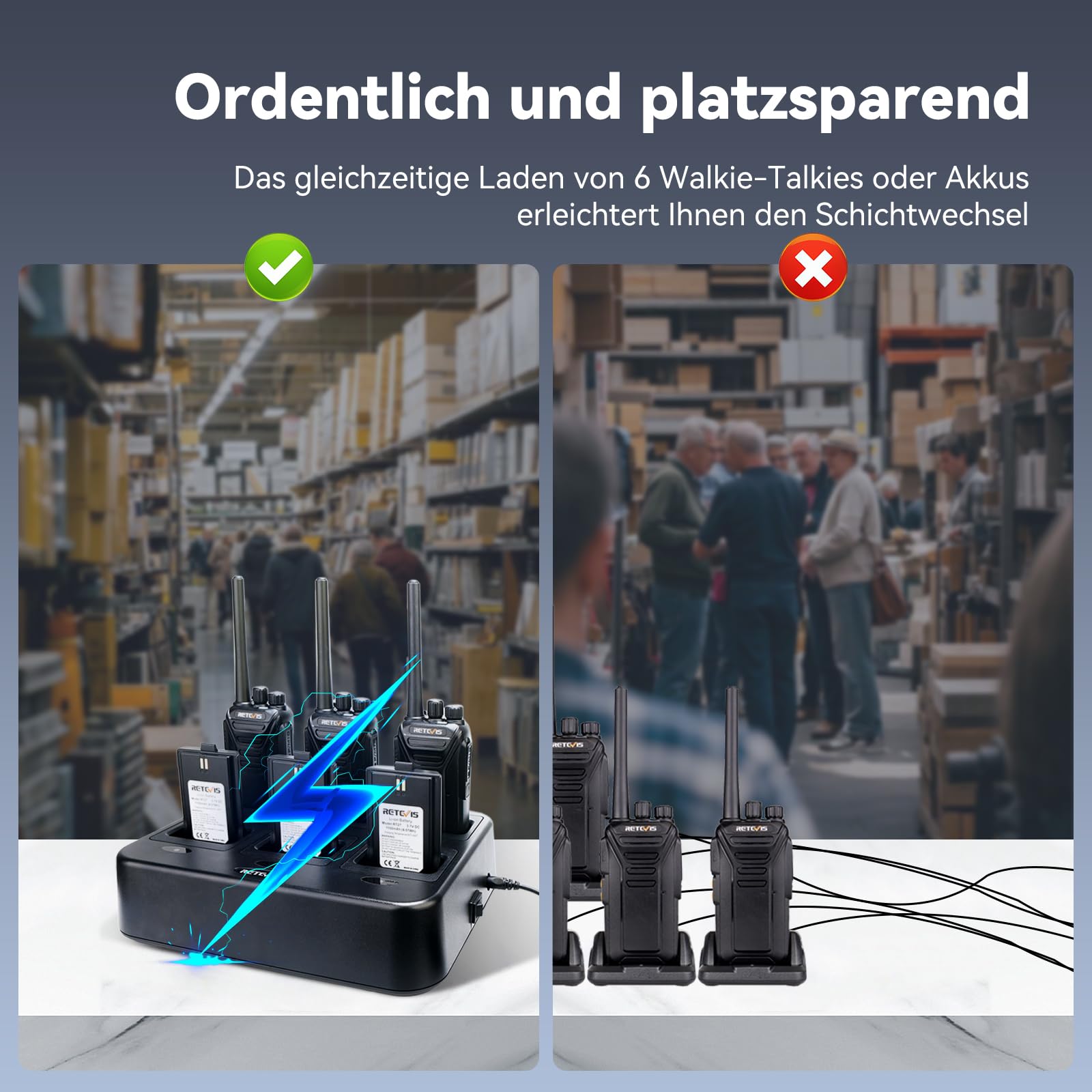 Retevis RT27 Funkgerät Professionell, Funkgeräte 6er Set für Baustelle | Walkie Talkie PMR446, Funkgeräte mit 6 Fach Ladegerät,16 Kanäle VOX, Funkgerät für Sicherheitsdienst, Logistics (Schwarz)