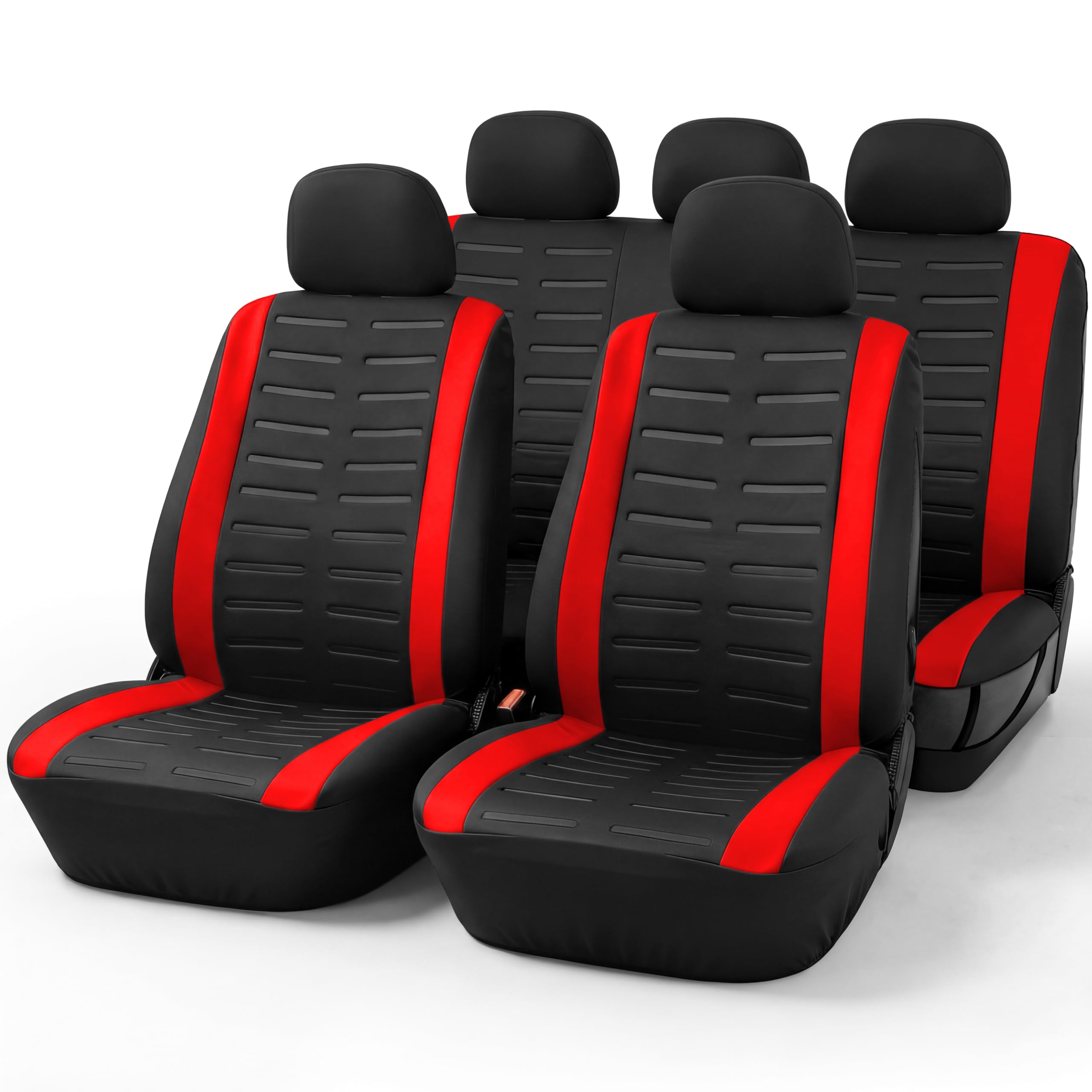 Upgrade4cars Uniwersalny zestaw pokrowców na siedzenia wersja 2026 | Czerwone pokrowce na przednie i tylne siedzenie | Akcesoria do dekoracji wnętrz samochodu