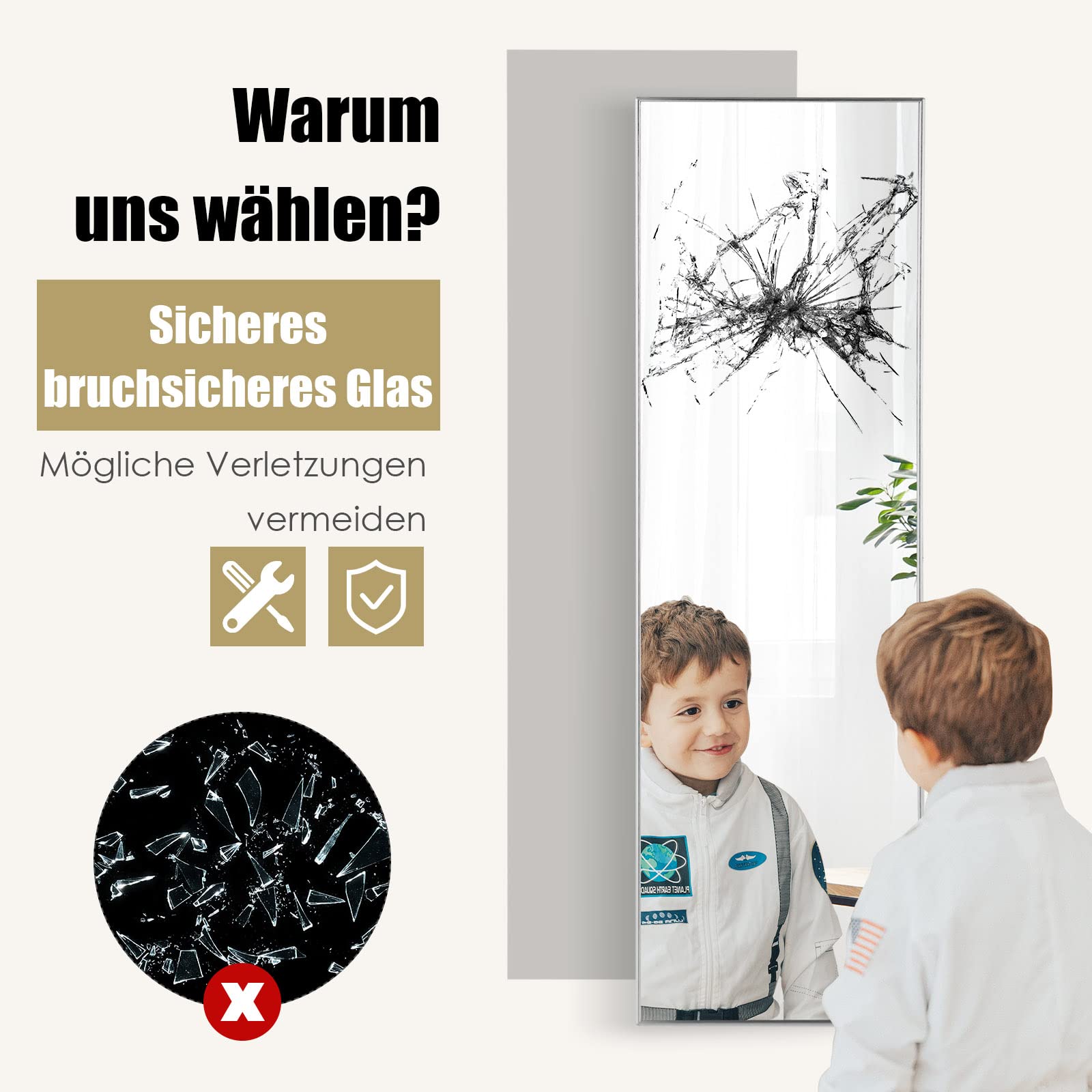 GOPLUS 37 x 120 cm, 2 w 1 lustro wiszące na drzwi i lustro ścienne z ramą ze stopu aluminium i szkłem przeciwwybuchowym, do sypialni, salonu i strefy wejściowej (srebrne)