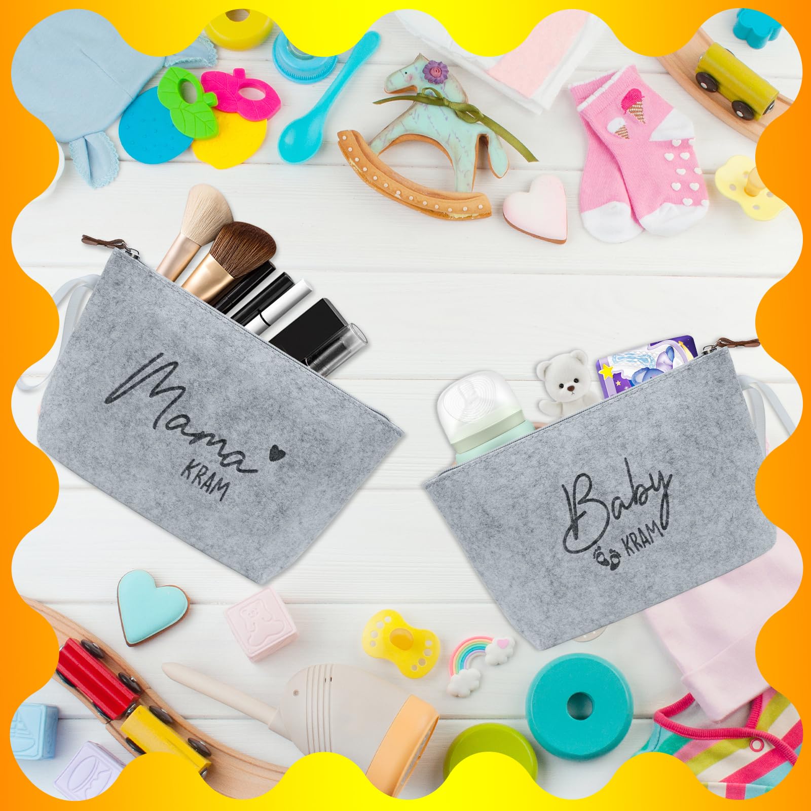 Kosmetiktasche aus Filz mit Reißverschluss Geschenke für Mama zur Geburt 2 Stück gris clair