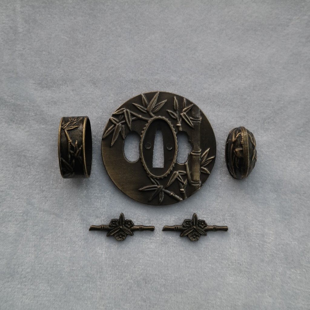 Silver-Plated Brass Tsuba Fuchi Kashira Menuki,$100.00