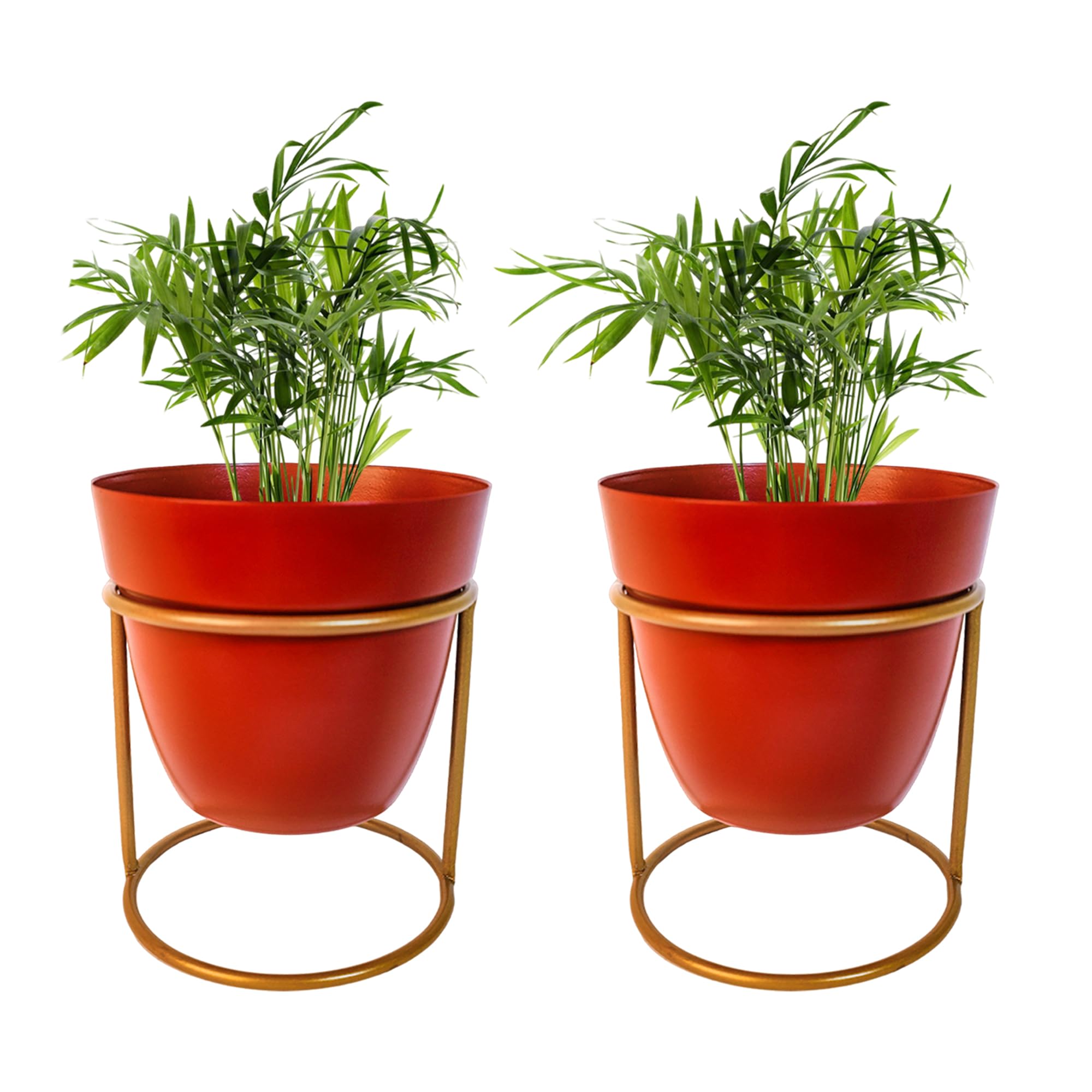 Metal Flower Vase Planter - Red & Iron Stand -21