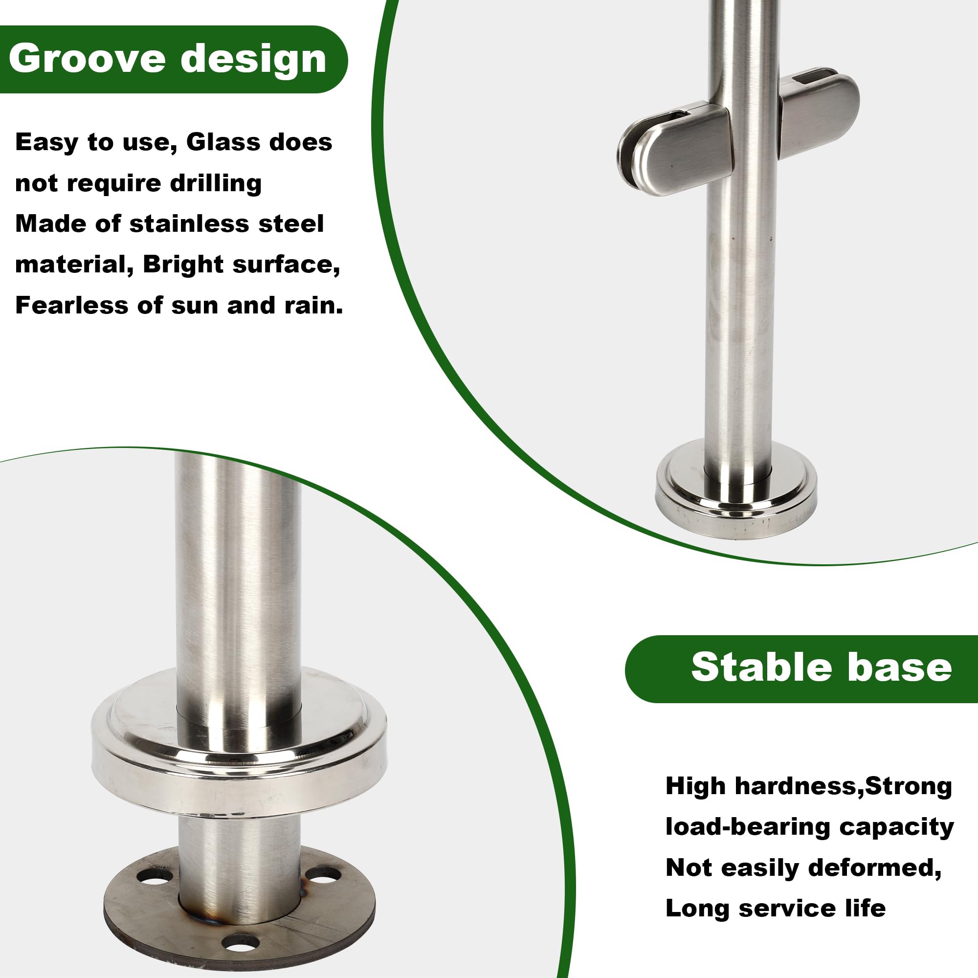 aleawol 110cm Stainless Steel Balustrade Posts Middle Post, Glasses Balustrade Posts with Glass Clamps and Rubbers - Image 4
