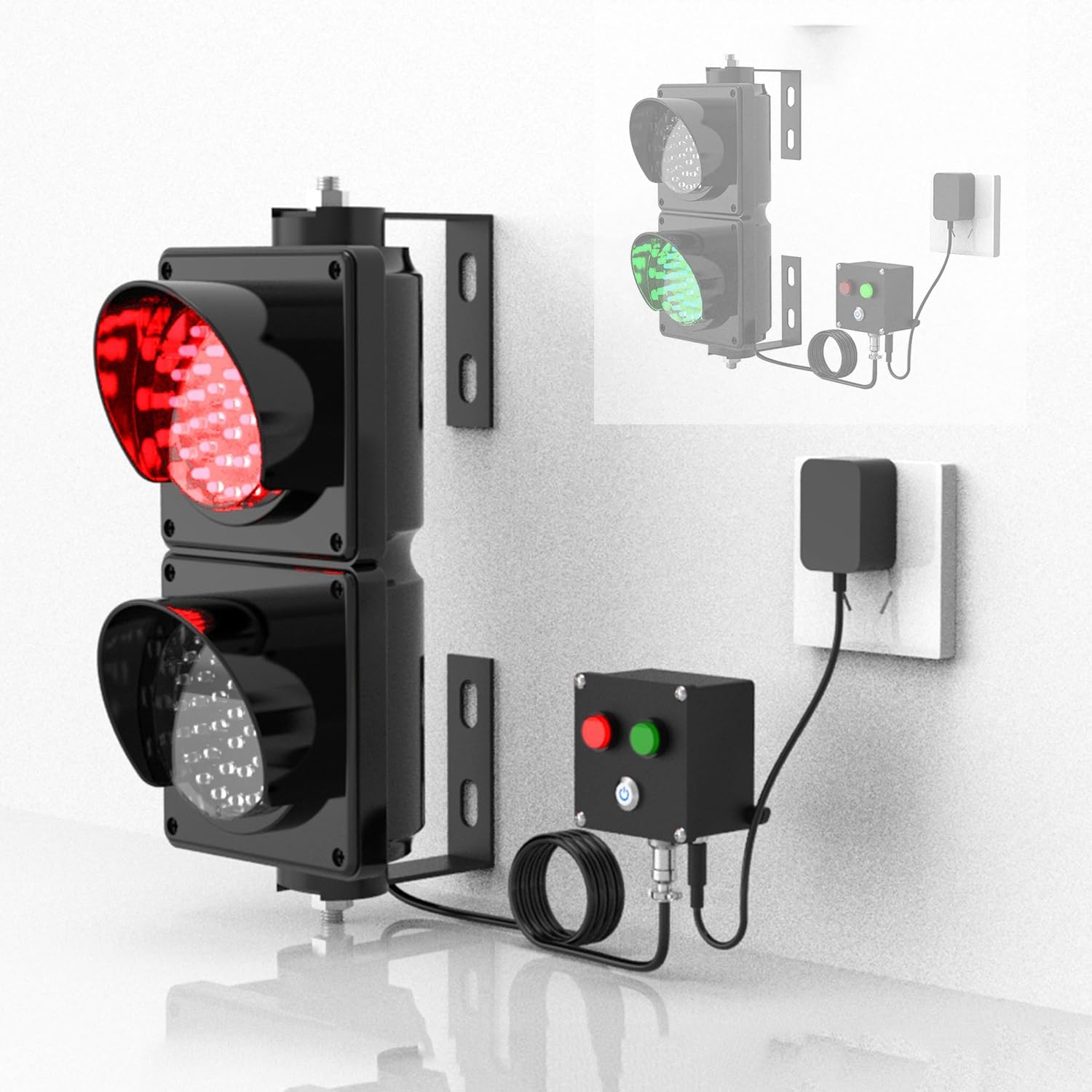 ZLGONRL Industrial LED Traffic Light, Red/Green Stop & Go Traffic Signal, Warning Indicator for Wall with Control Switch, IP65 Waterproof