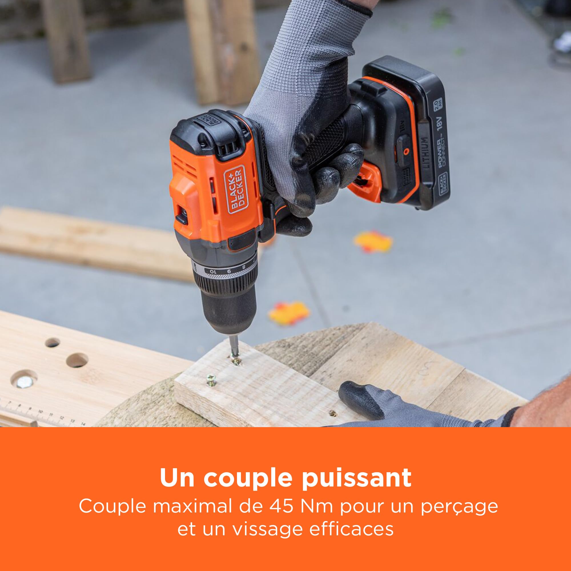 BLACK+DECKER Perceuse-visseuse sans fil 18V, 2 batteries BCD382D2XK-QW