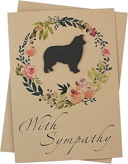 Australian Shepherd Floral Wreath Sympathy Card | Handmade 5x7 Pet Condolences Greeting | Dog Silhouette kraft brown Base Card | Aussie