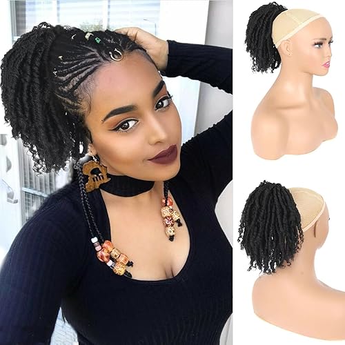 Miniatura 3 de CINHOO Colas de caballo con cordón y clip para mujeres negras, pieza de pelo sintético para coleta de caballo de loc, rastas suaves para mujeres