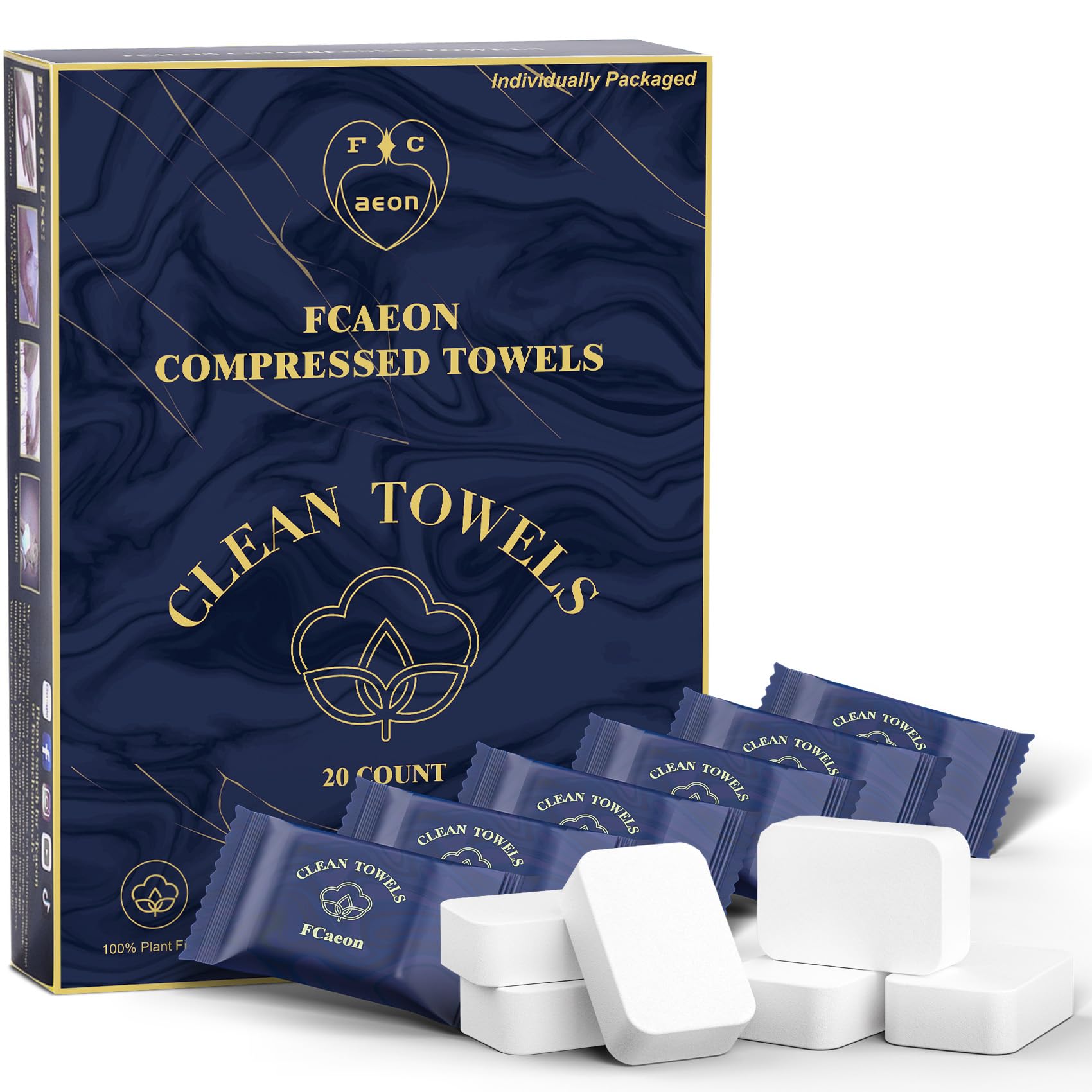 Jednorazowy Ręcznik Kompresowany, Duży Compressed Towel, Gęsta Ściereczka do Twarzy, Przenośna Ściereczka Bawełniana Wielokrotnego Użytku do Podróży,Turystyki Pieszej(Ciemnoniebieski 20 Sztuk)