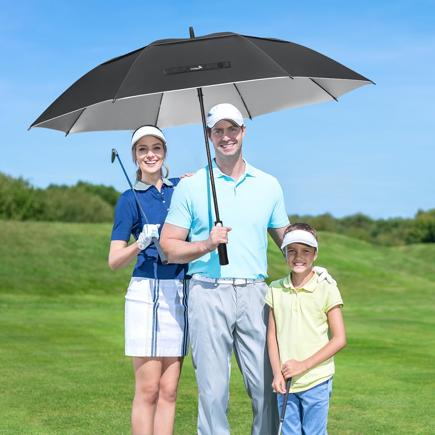 ZOMAKE 62/68" Windproof Golf Umbrella UV Protection - Oversize Golf Umbrellas Double Canopy Vented Automatic Sun Blocking Golf Umbrella Extra Large Golf Push Cart Umbrella for Rain Sun(Black Silver*2)